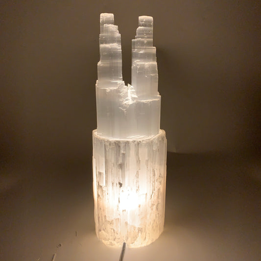 8.2 lbs, 13.5"x4.7"x3.4" Rough Selenite (Satin Spar) Lamp Tower W/Chord, B35760