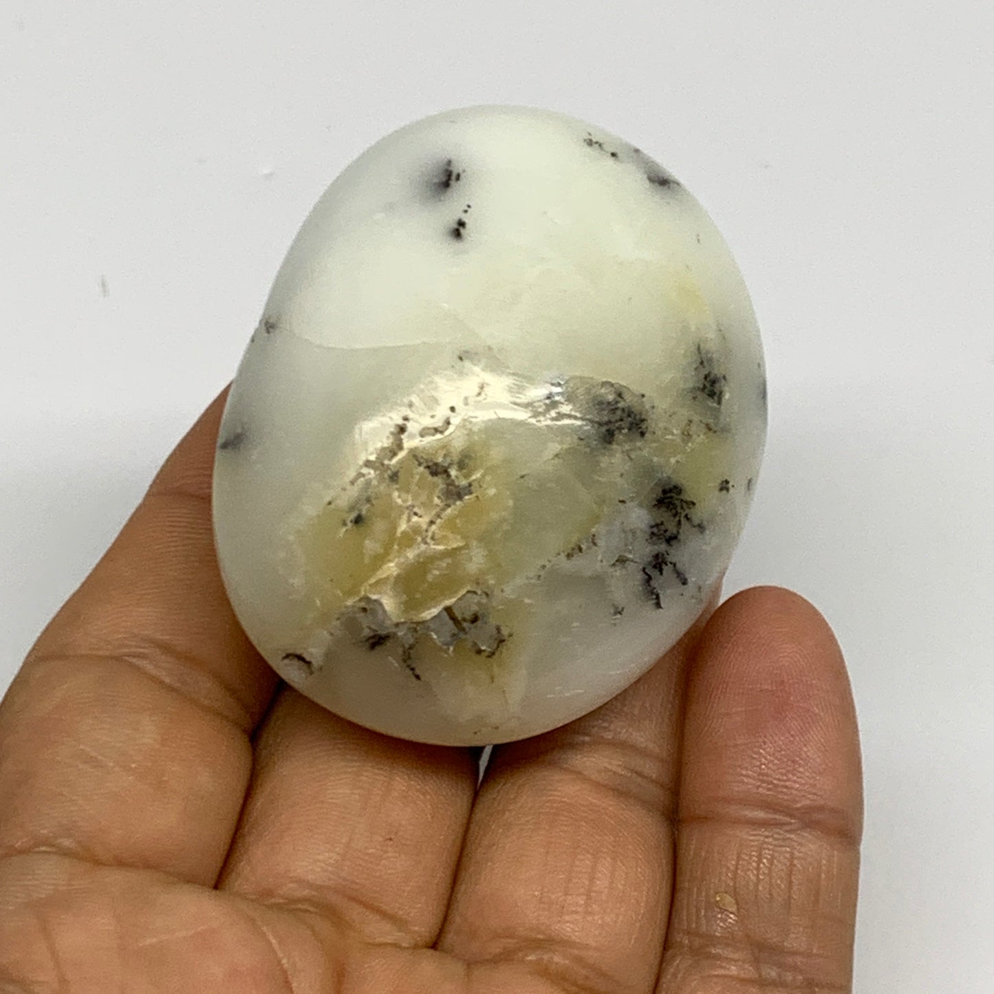 76.7g, 2.1"x1.7"x1.1", Dendrite Opal Palm-Stone Reiki Energy Crystal, B27820