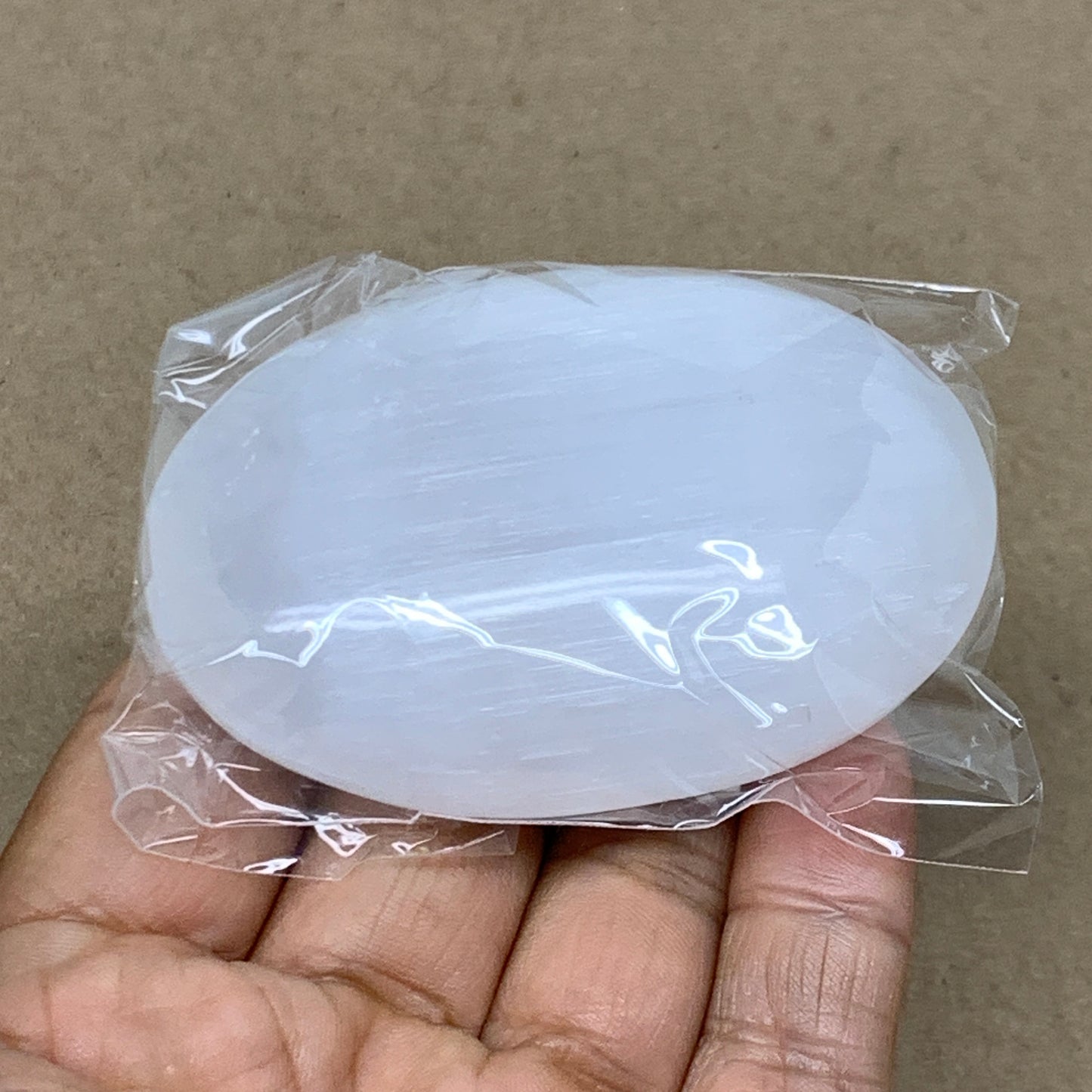 93g, 2.8"x1.9"x0.9", White Selenite Palmstone Crystal Pillow Reiki, B36376