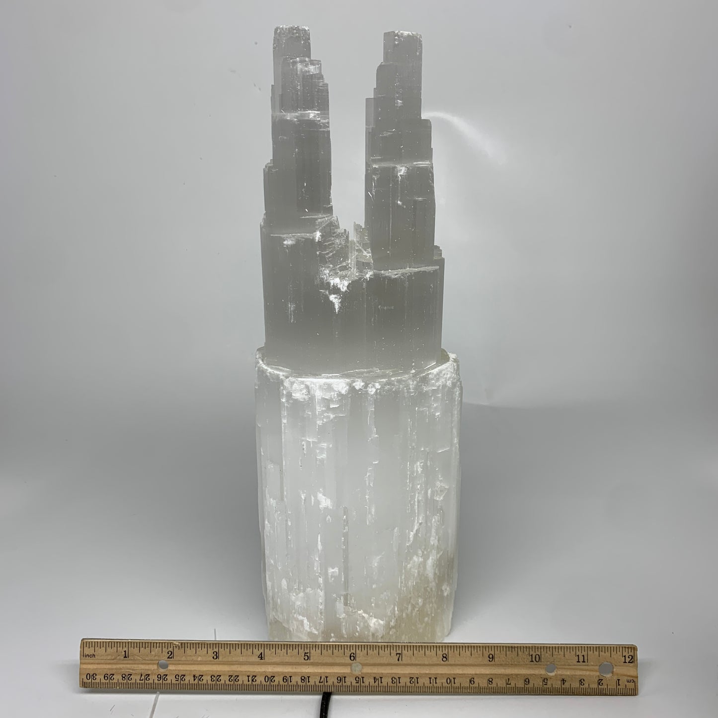 8.2 lbs, 13.5"x4.7"x3.4" Rough Selenite (Satin Spar) Lamp Tower W/Chord, B35760