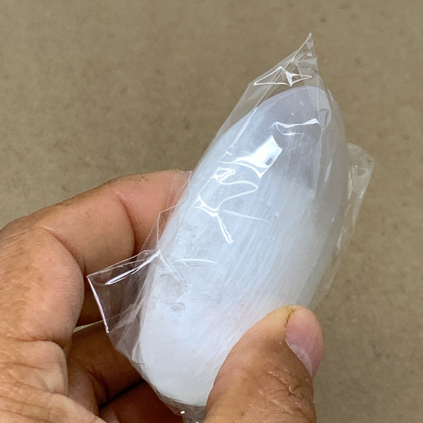 93g, 2.8"x1.9"x0.9", White Selenite Palmstone Crystal Pillow Reiki, B36376