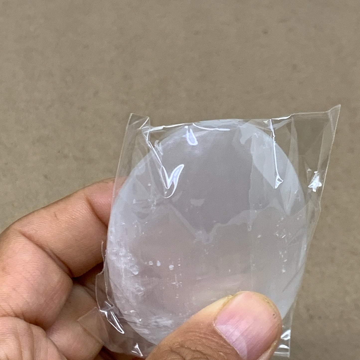 93g, 2.8"x1.9"x0.9", White Selenite Palmstone Crystal Pillow Reiki, B36376