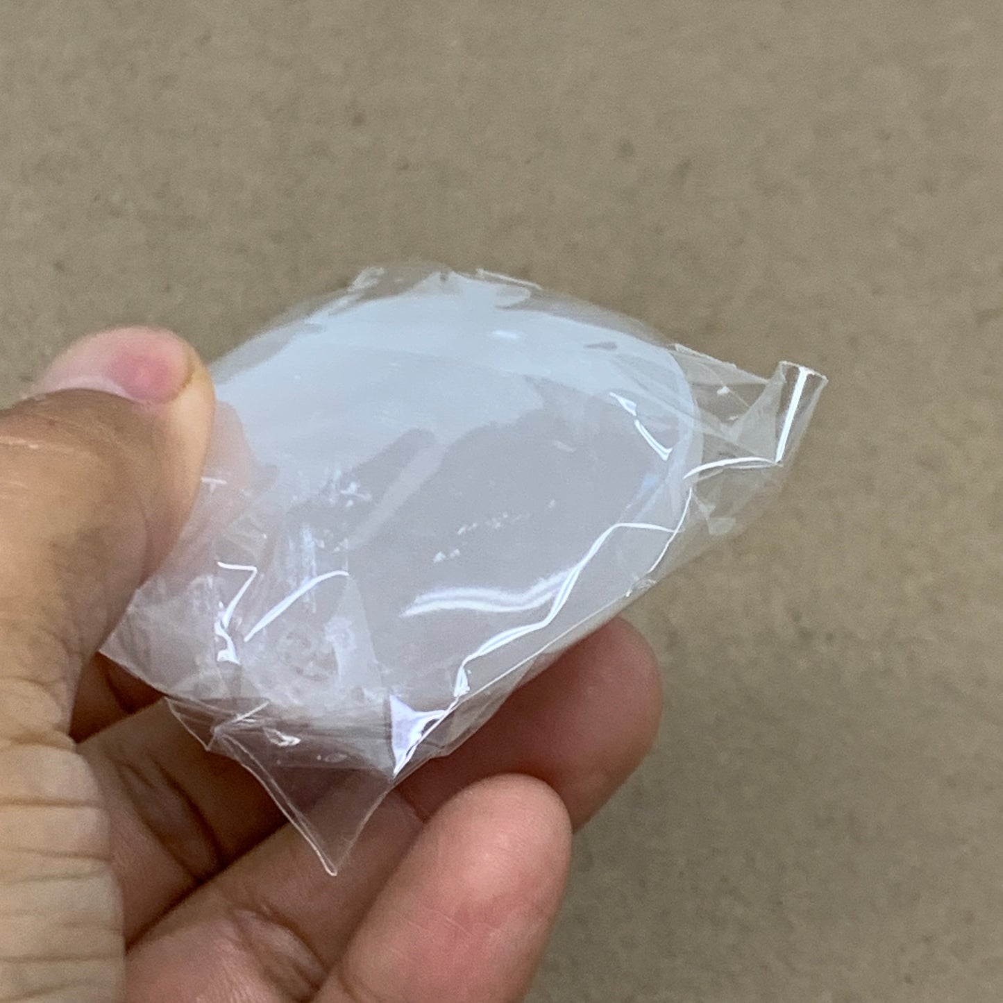 93g, 2.8"x1.9"x0.9", White Selenite Palmstone Crystal Pillow Reiki, B36376