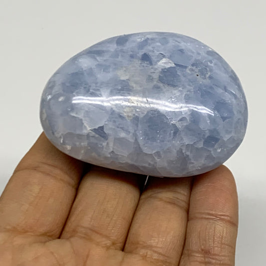 118g, 2.4"x1.8"x1.1" Blue Calcite Palm-Stone Polished Tumbled, B38129
