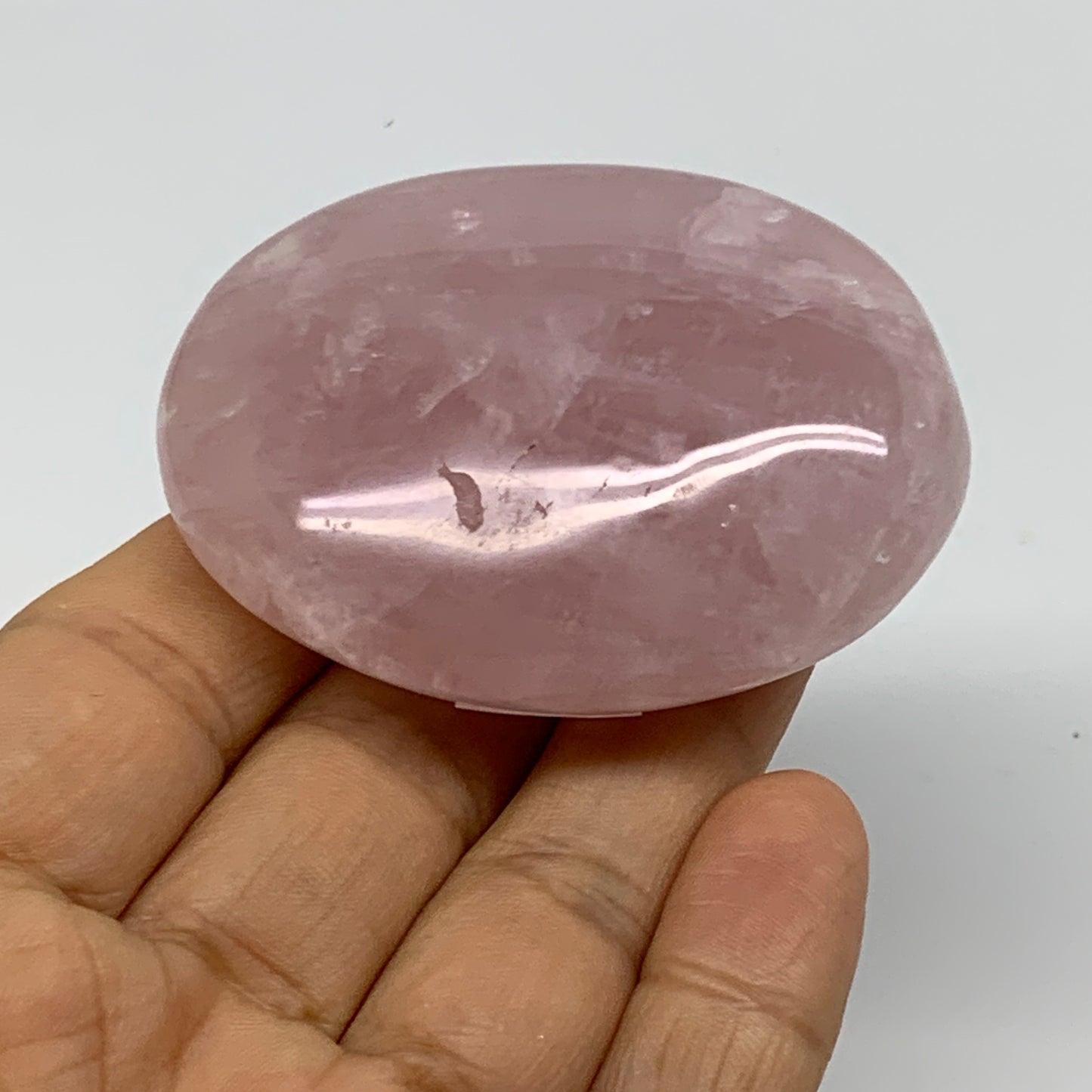 106.2g , 2.4"x1.8"x1.1", Natural Pink Rose Quartz Palm-stone Crystal, B37281