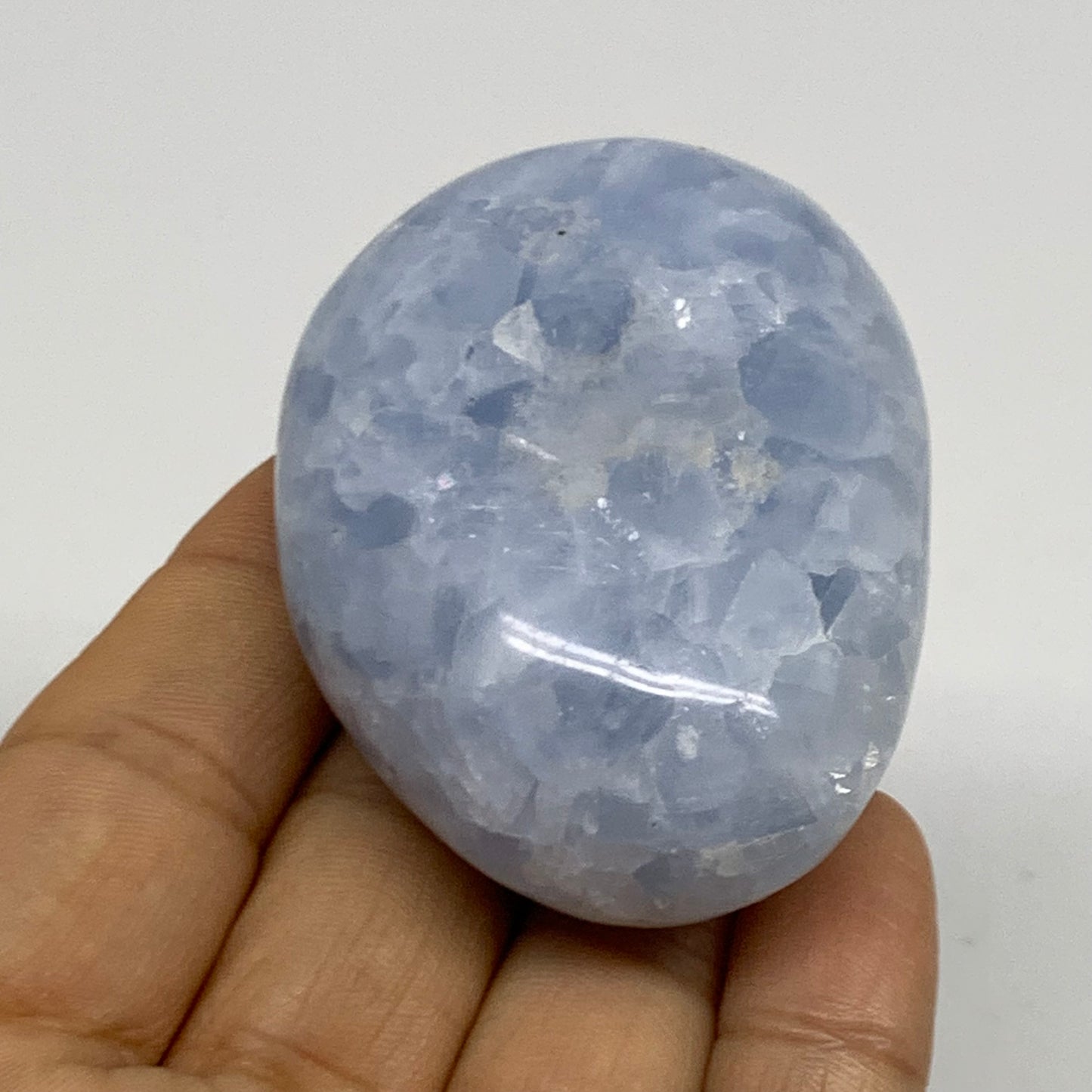 118g, 2.4"x1.8"x1.1" Blue Calcite Palm-Stone Polished Tumbled, B38129