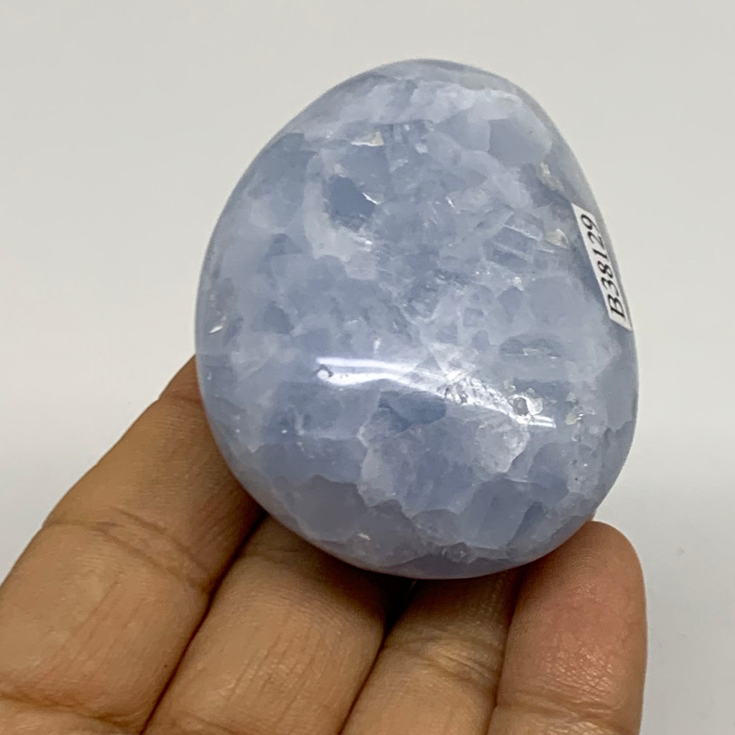 118g, 2.4"x1.8"x1.1" Blue Calcite Palm-Stone Polished Tumbled, B38129