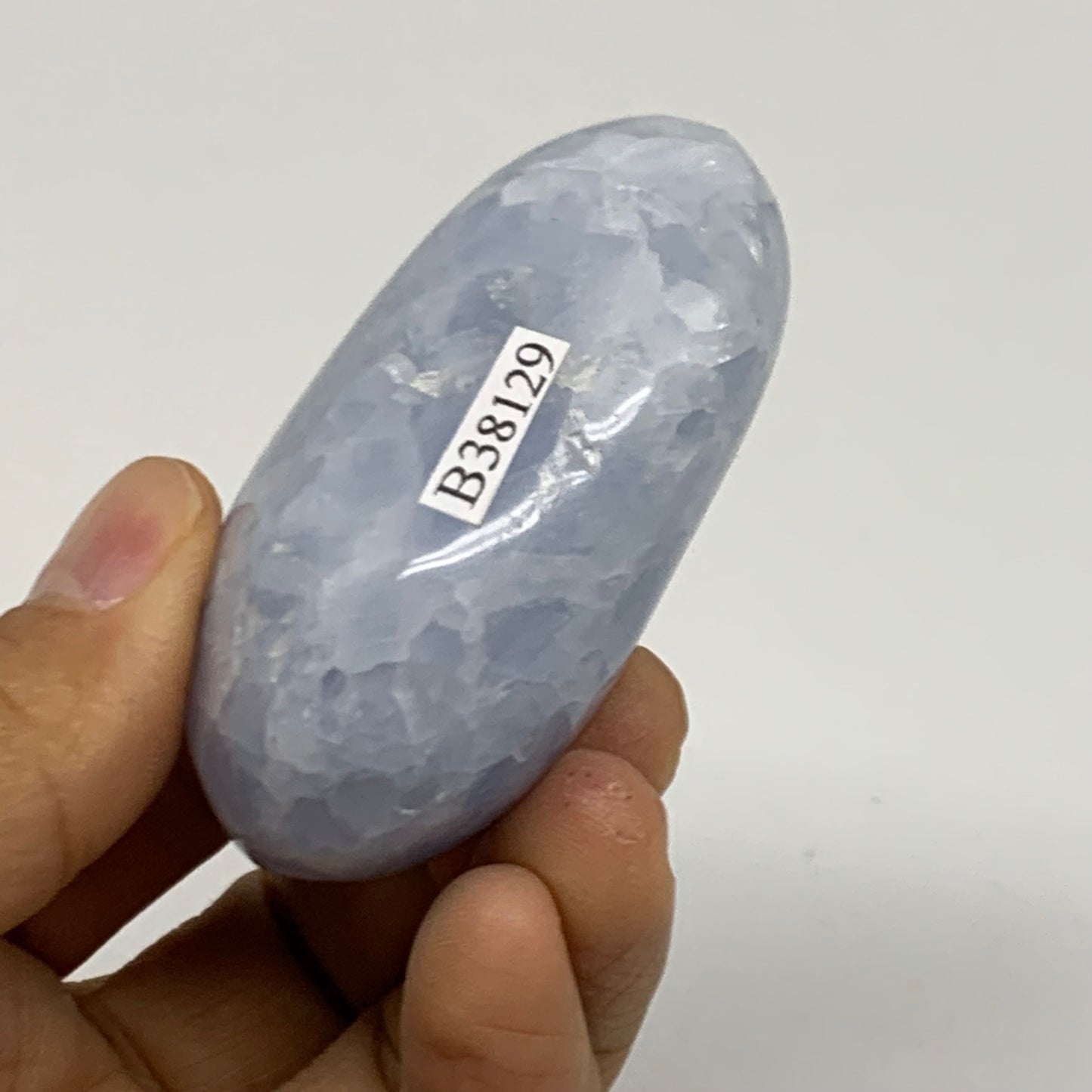 118g, 2.4"x1.8"x1.1" Blue Calcite Palm-Stone Polished Tumbled, B38129