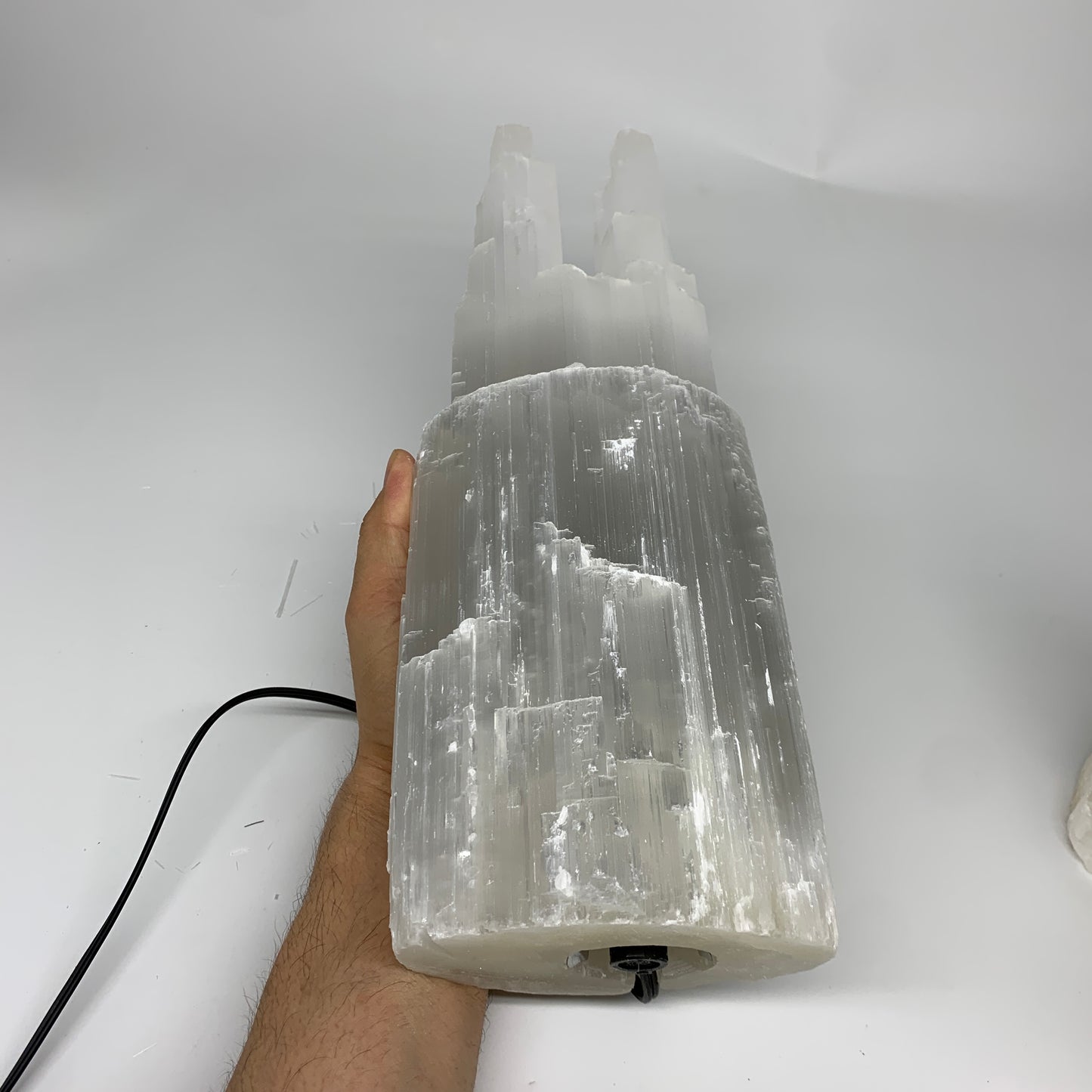 8.2 lbs, 13.5"x4.7"x3.4" Rough Selenite (Satin Spar) Lamp Tower W/Chord, B35760