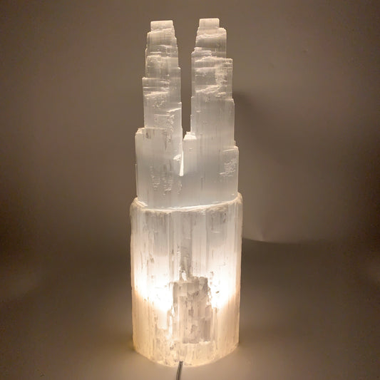 13 lbs, 15.5"x5.3"x3.7" Rough Selenite (Satin Spar) Lamp Tower W/Chord, B35761