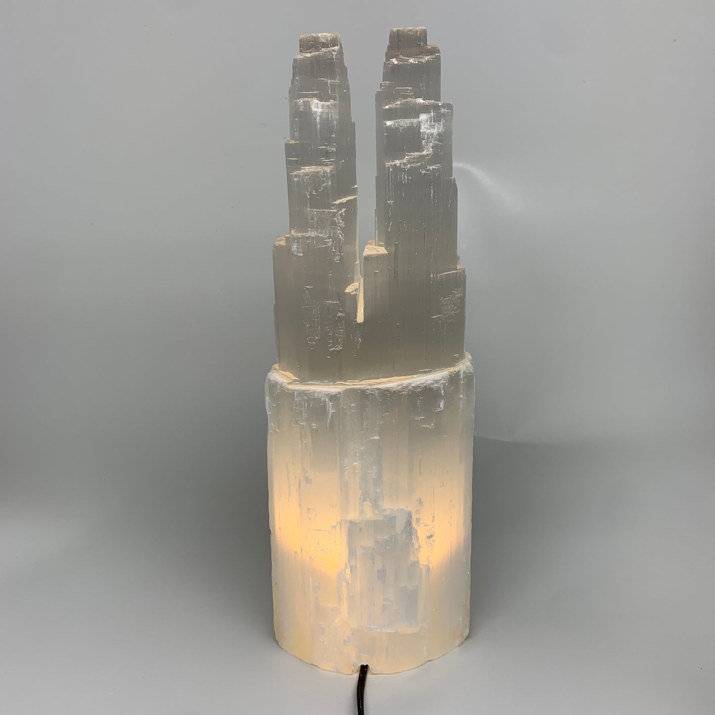 13 lbs, 15.5"x5.3"x3.7" Rough Selenite (Satin Spar) Lamp Tower W/Chord, B35761