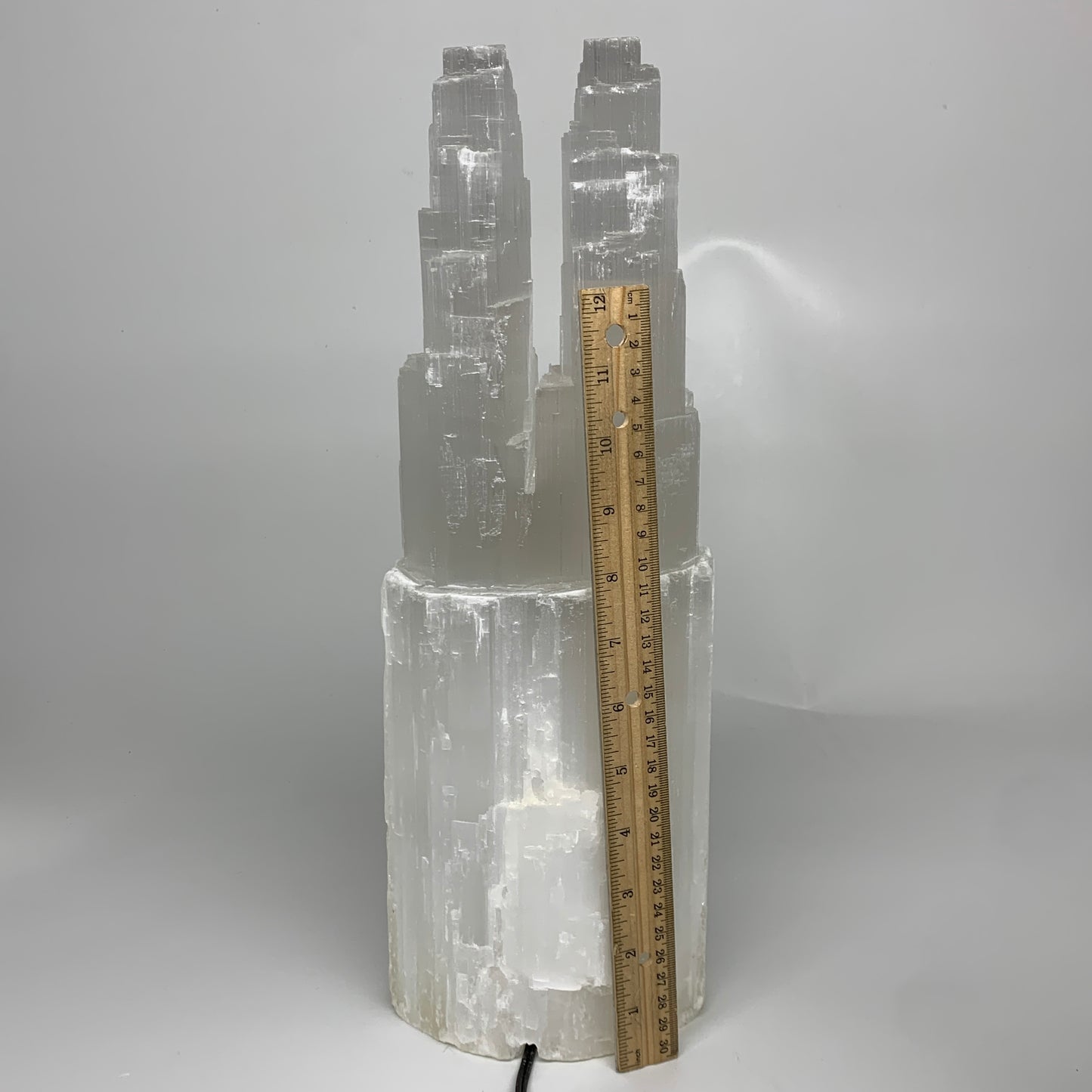 13 lbs, 15.5"x5.3"x3.7" Rough Selenite (Satin Spar) Lamp Tower W/Chord, B35761