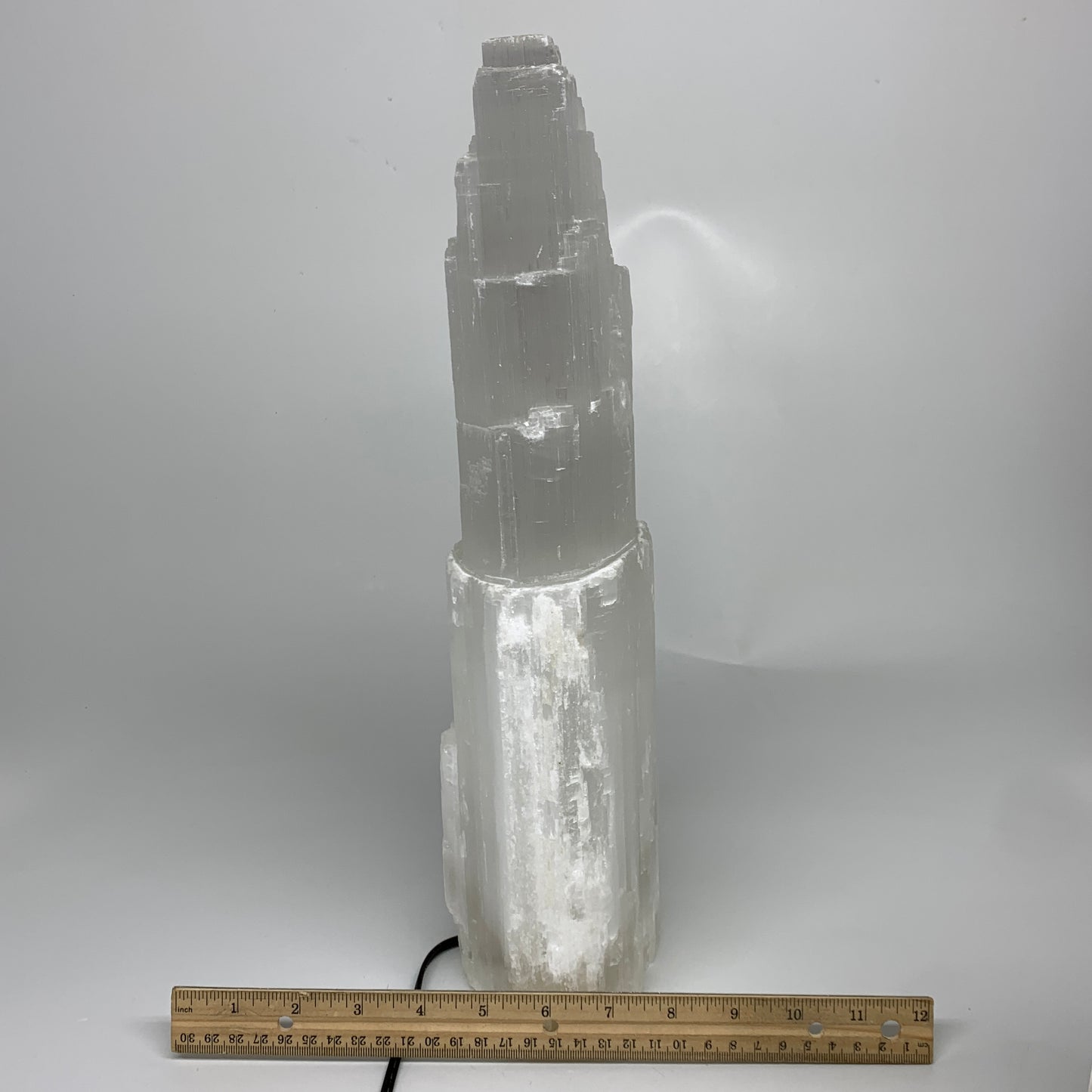 13 lbs, 15.5"x5.3"x3.7" Rough Selenite (Satin Spar) Lamp Tower W/Chord, B35761