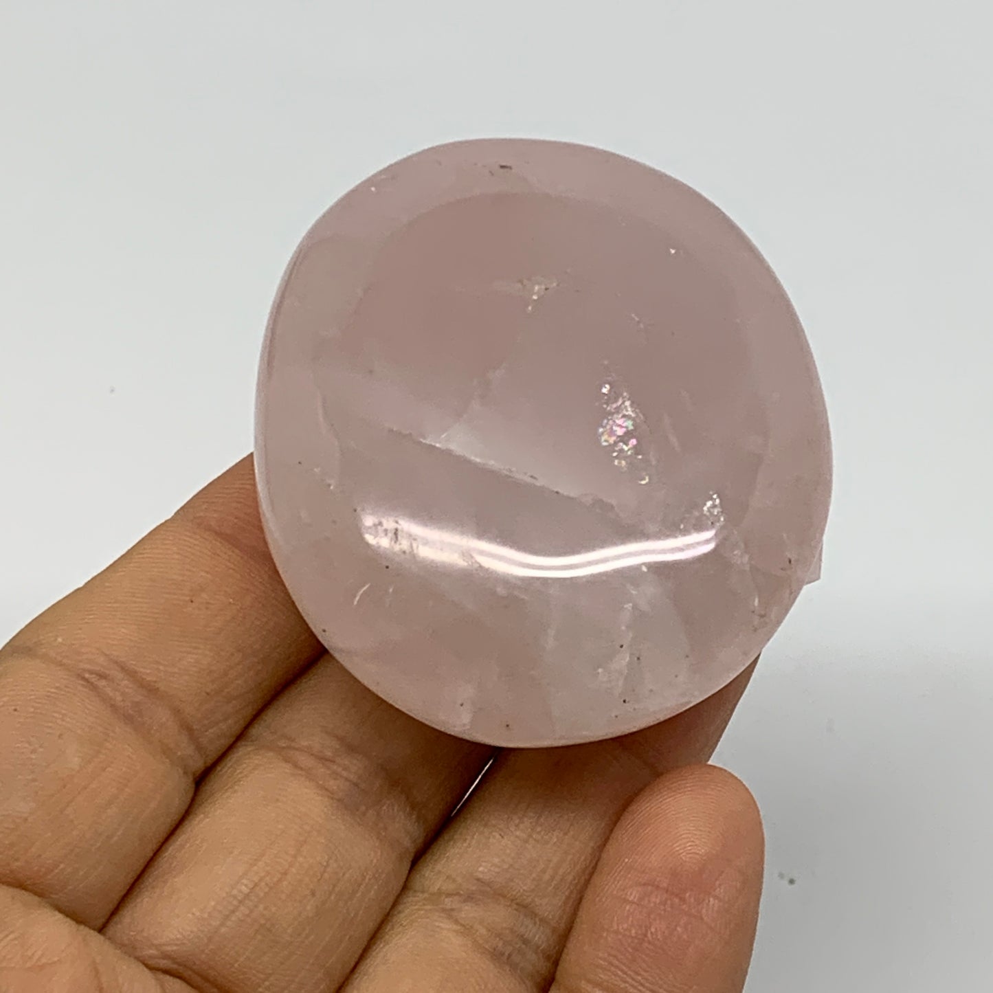 98.9g , 2.2"x1.9"x0.9", Natural Pink Rose Quartz Palm-stone Crystal, B37280