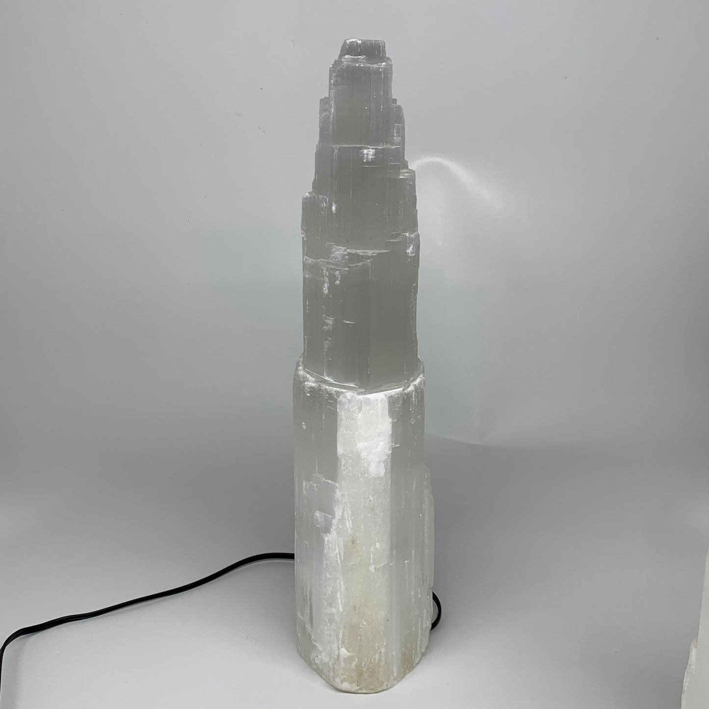 13 lbs, 15.5"x5.3"x3.7" Rough Selenite (Satin Spar) Lamp Tower W/Chord, B35761
