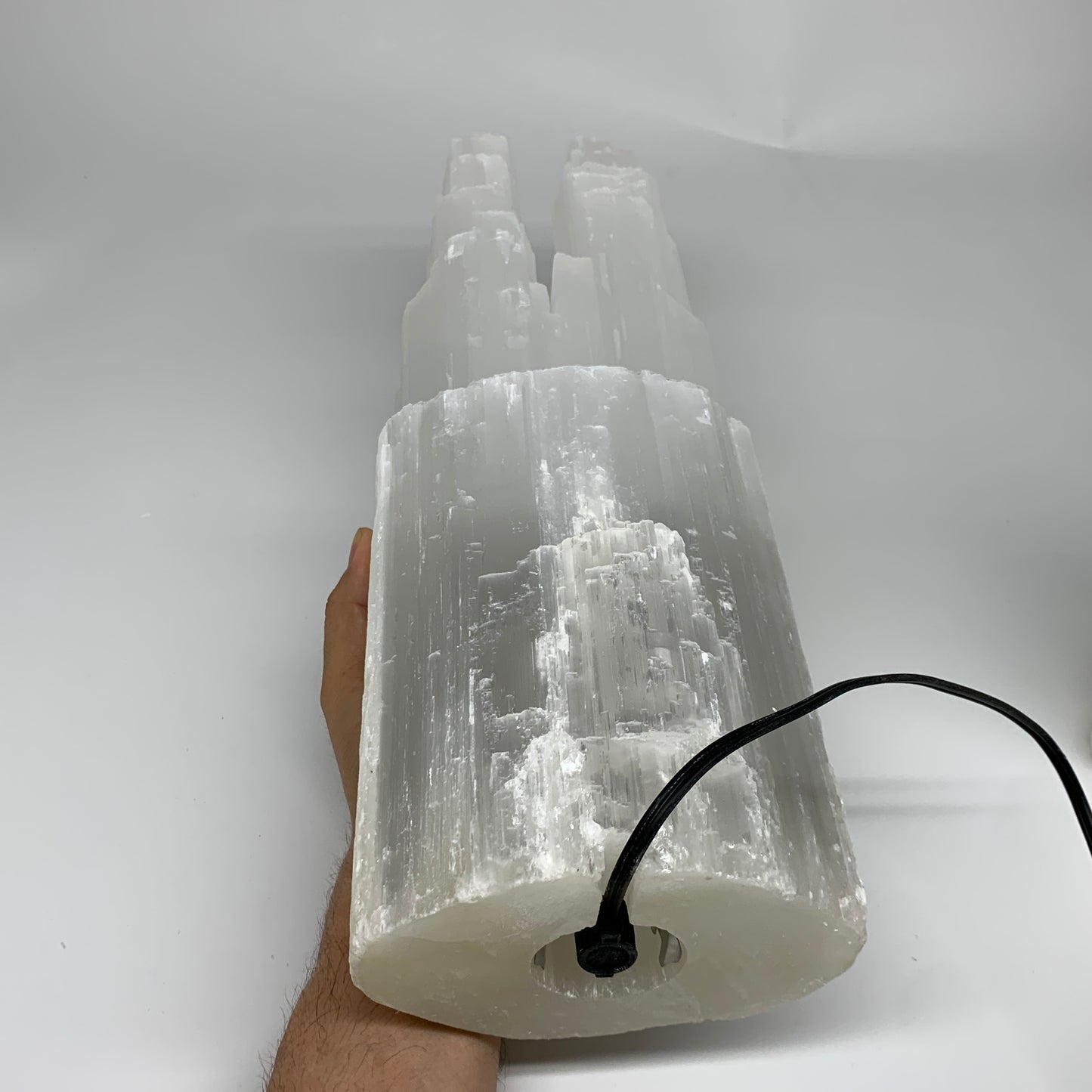13 lbs, 15.5"x5.3"x3.7" Rough Selenite (Satin Spar) Lamp Tower W/Chord, B35761