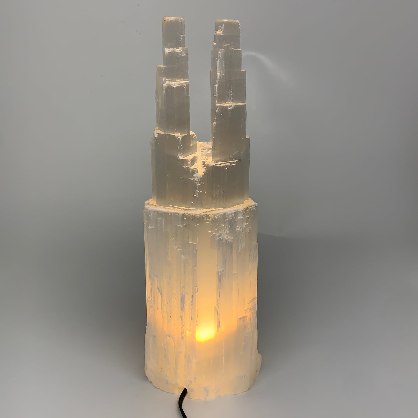 8 lbs, 13.7"x4.8"x3.5" Rough Selenite (Satin Spar) Lamp Tower W/Chord, B35762