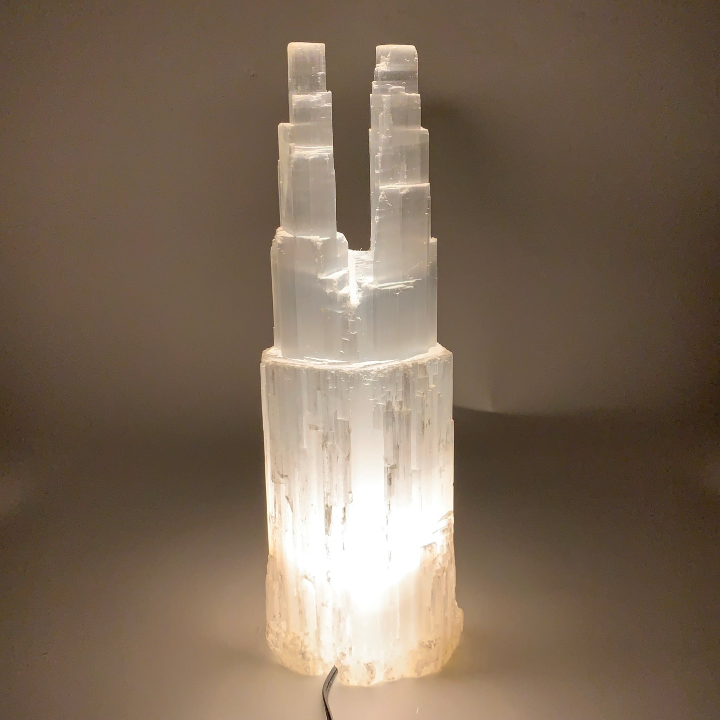 8 lbs, 13.7"x4.8"x3.5" Rough Selenite (Satin Spar) Lamp Tower W/Chord, B35762