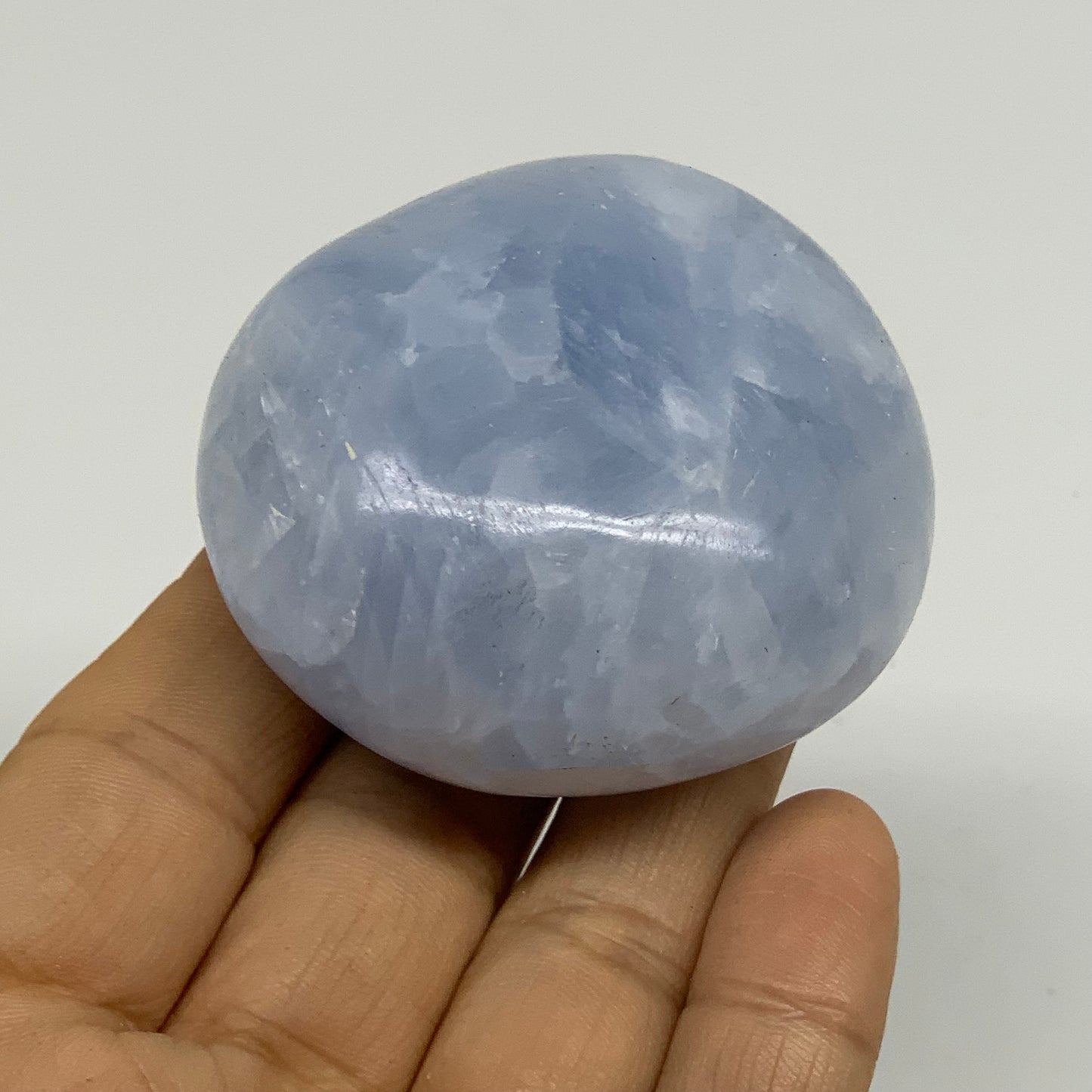 126.6g, 2.2"x2"x1.2" Blue Calcite Palm-Stone Polished Tumbled, B38131