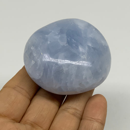 126.6g, 2.2"x2"x1.2" Blue Calcite Palm-Stone Polished Tumbled, B38131