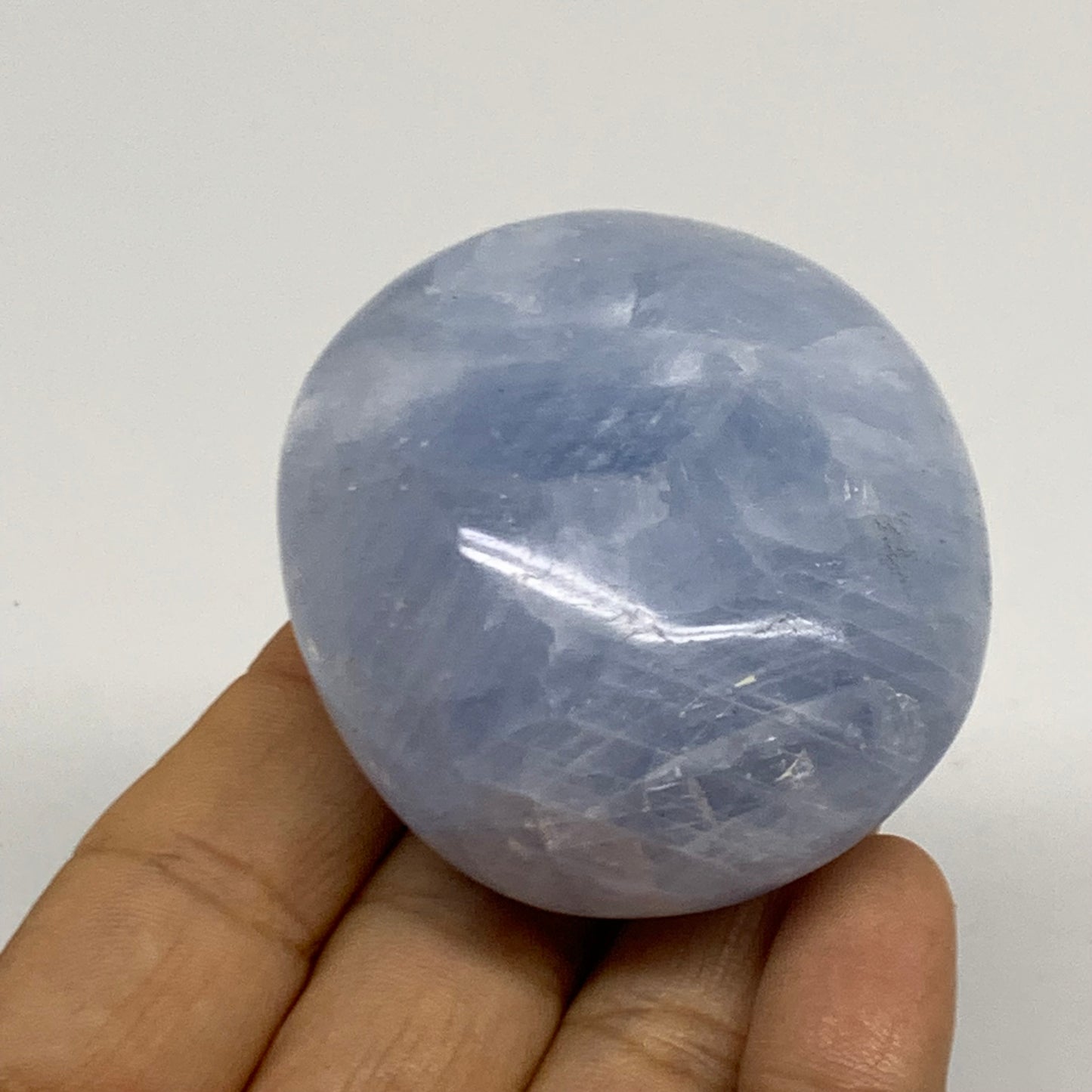 126.6g, 2.2"x2"x1.2" Blue Calcite Palm-Stone Polished Tumbled, B38131