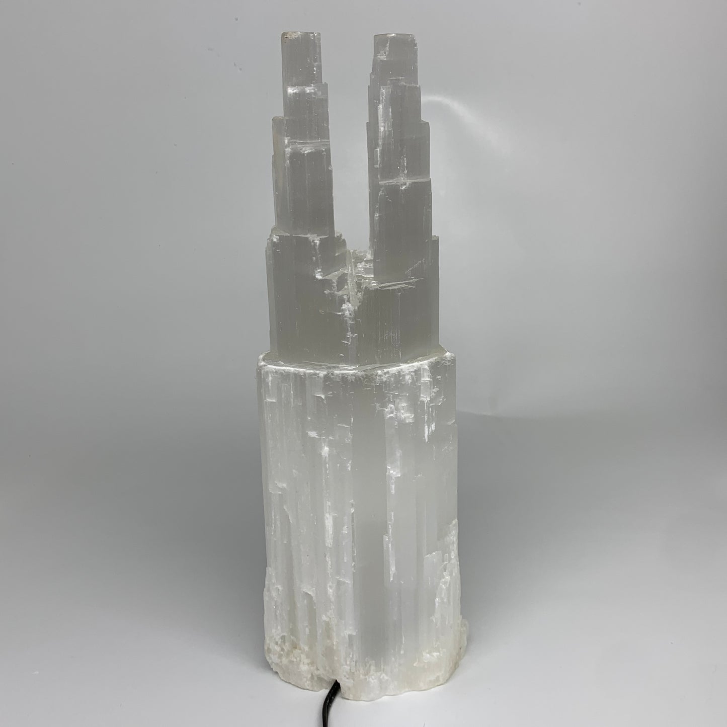 8 lbs, 13.7"x4.8"x3.5" Rough Selenite (Satin Spar) Lamp Tower W/Chord, B35762