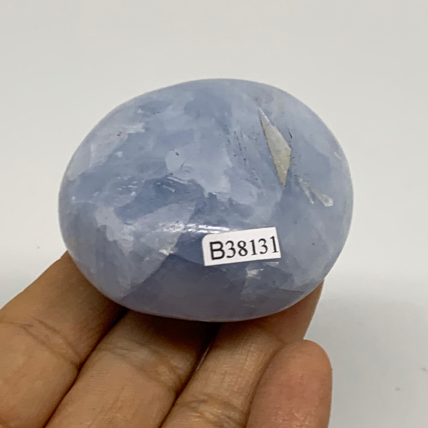 126.6g, 2.2"x2"x1.2" Blue Calcite Palm-Stone Polished Tumbled, B38131