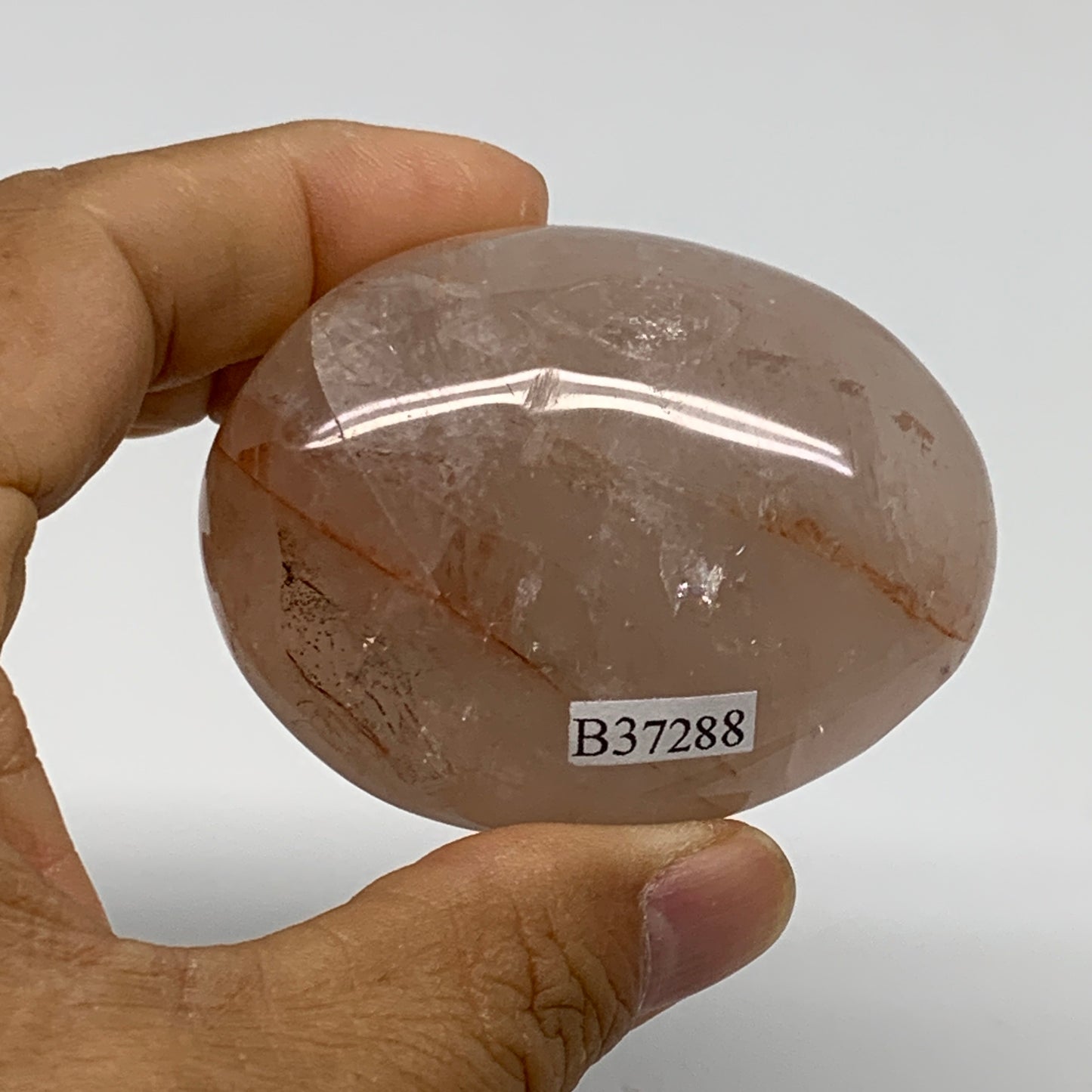 150g , 2.4"x1.9"x1.4", Natural Pink Rose Quartz Palm-stone Crystal, B37288