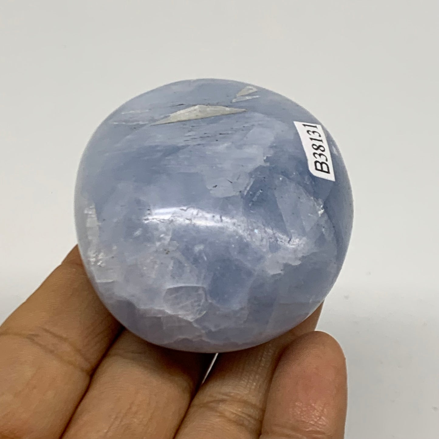 126.6g, 2.2"x2"x1.2" Blue Calcite Palm-Stone Polished Tumbled, B38131