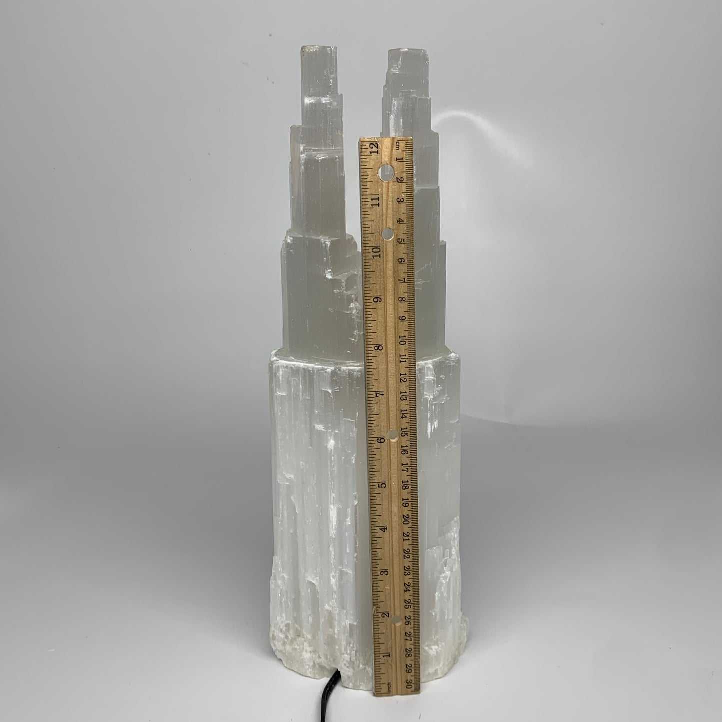 8 lbs, 13.7"x4.8"x3.5" Rough Selenite (Satin Spar) Lamp Tower W/Chord, B35762