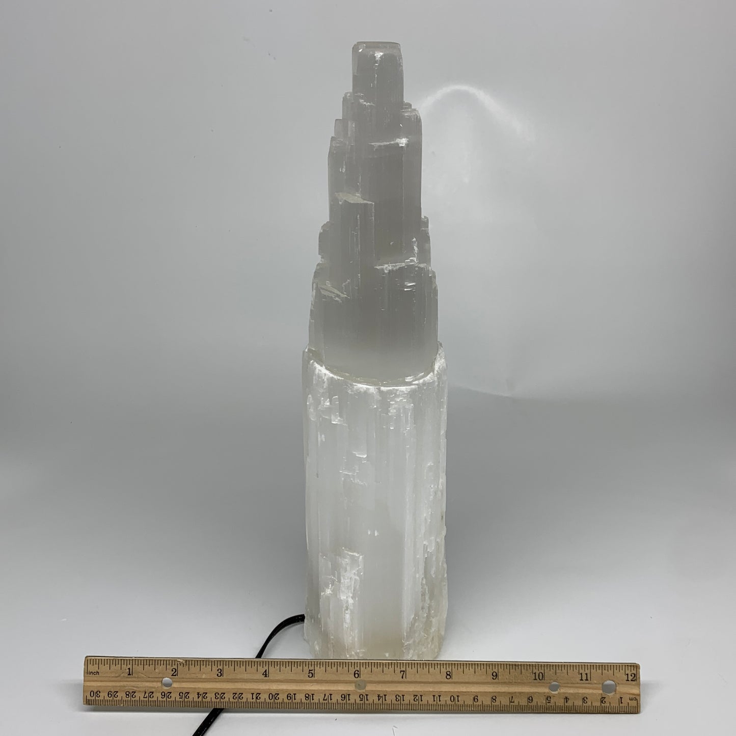 8 lbs, 13.7"x4.8"x3.5" Rough Selenite (Satin Spar) Lamp Tower W/Chord, B35762