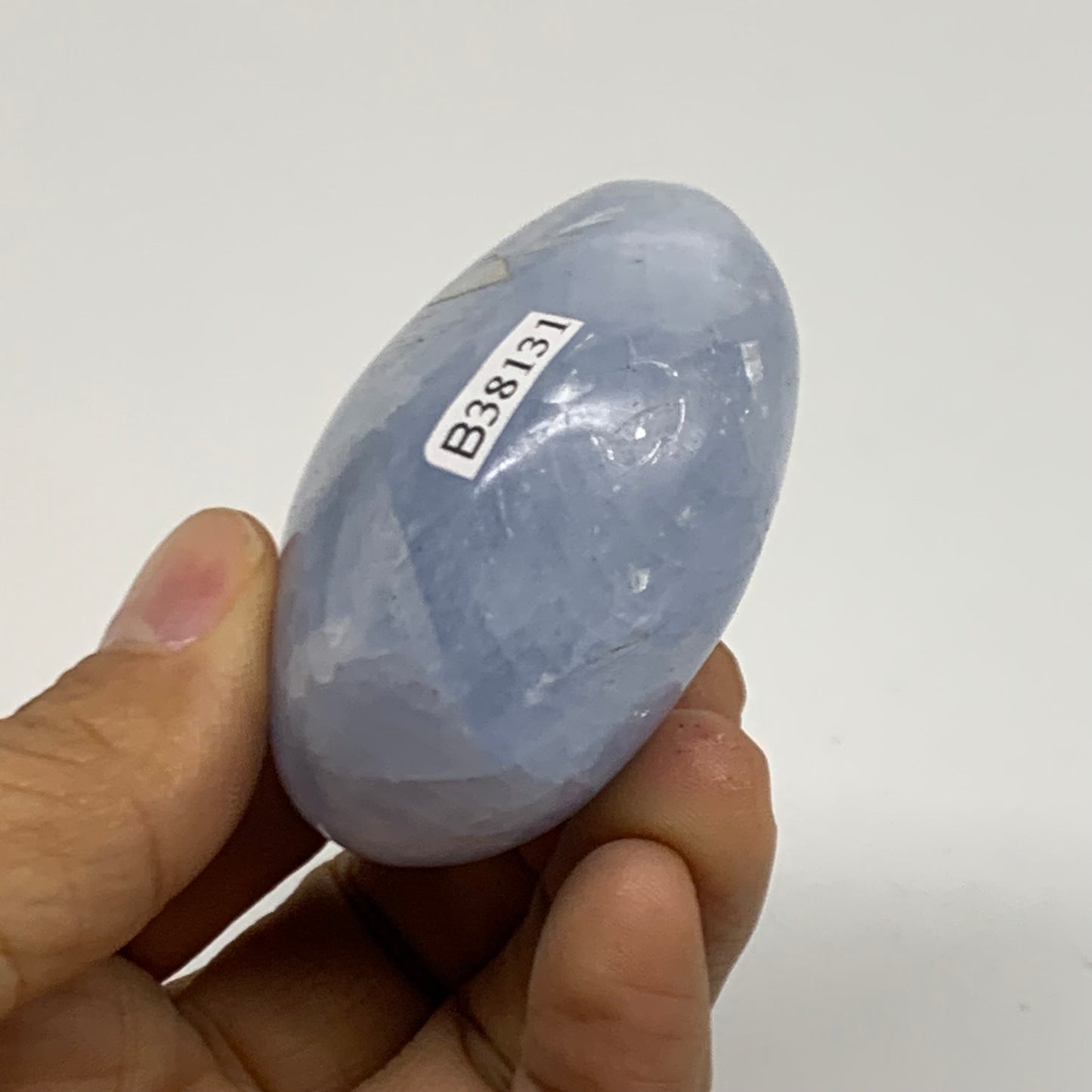126.6g, 2.2"x2"x1.2" Blue Calcite Palm-Stone Polished Tumbled, B38131