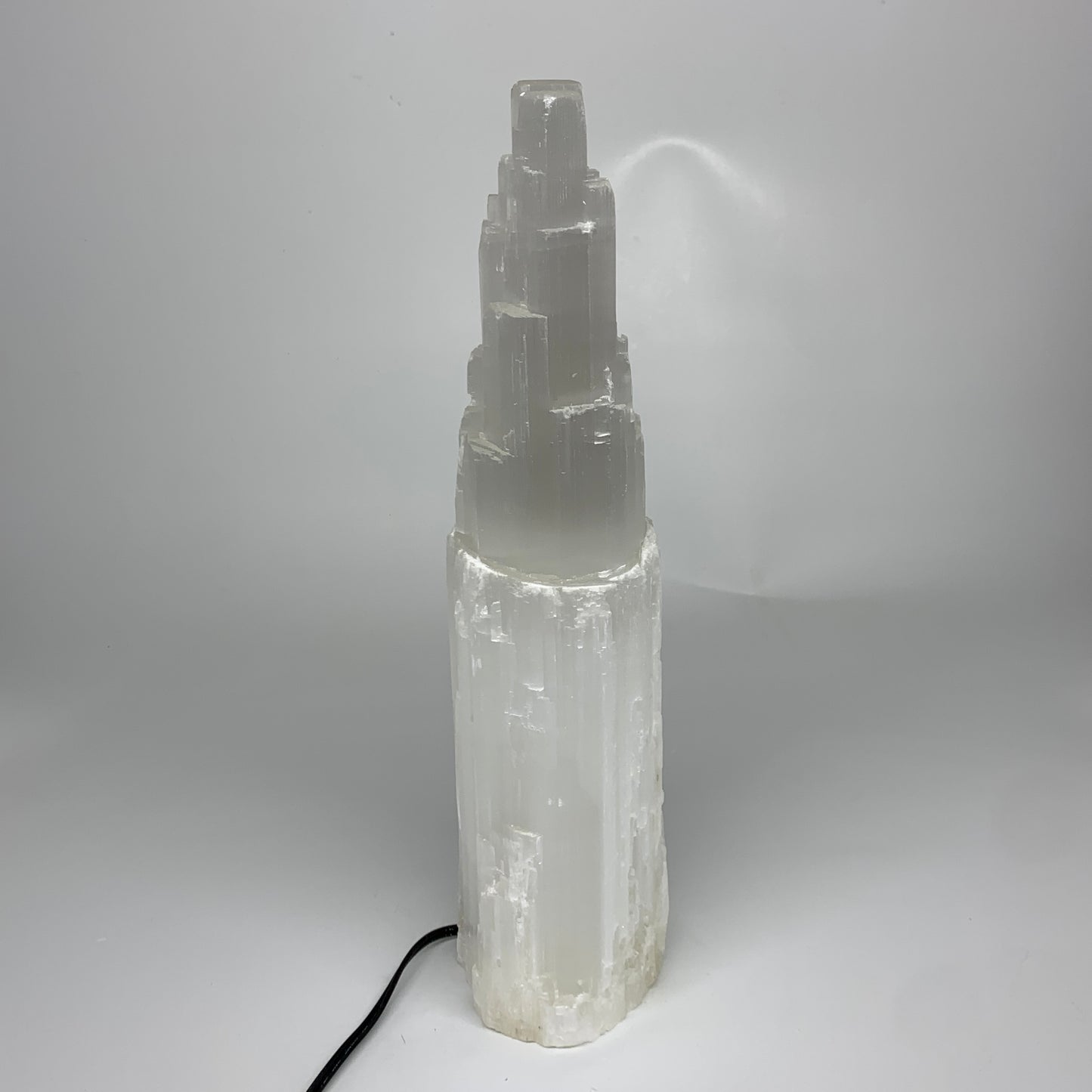 8 lbs, 13.7"x4.8"x3.5" Rough Selenite (Satin Spar) Lamp Tower W/Chord, B35762