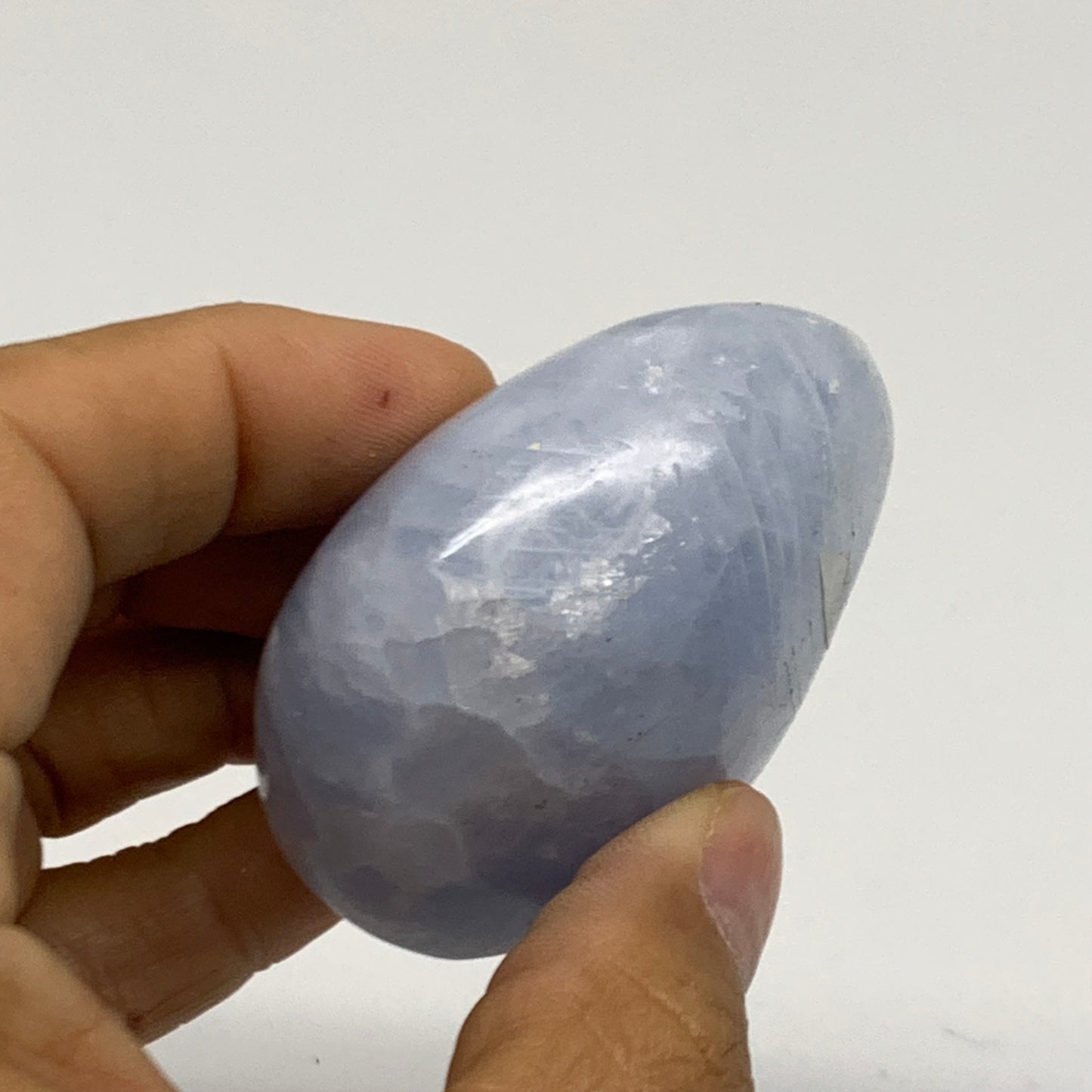 126.6g, 2.2"x2"x1.2" Blue Calcite Palm-Stone Polished Tumbled, B38131