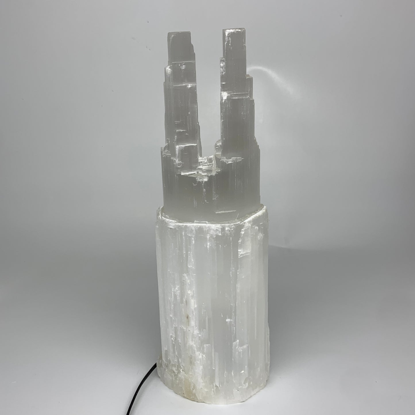 8 lbs, 13.7"x4.8"x3.5" Rough Selenite (Satin Spar) Lamp Tower W/Chord, B35762
