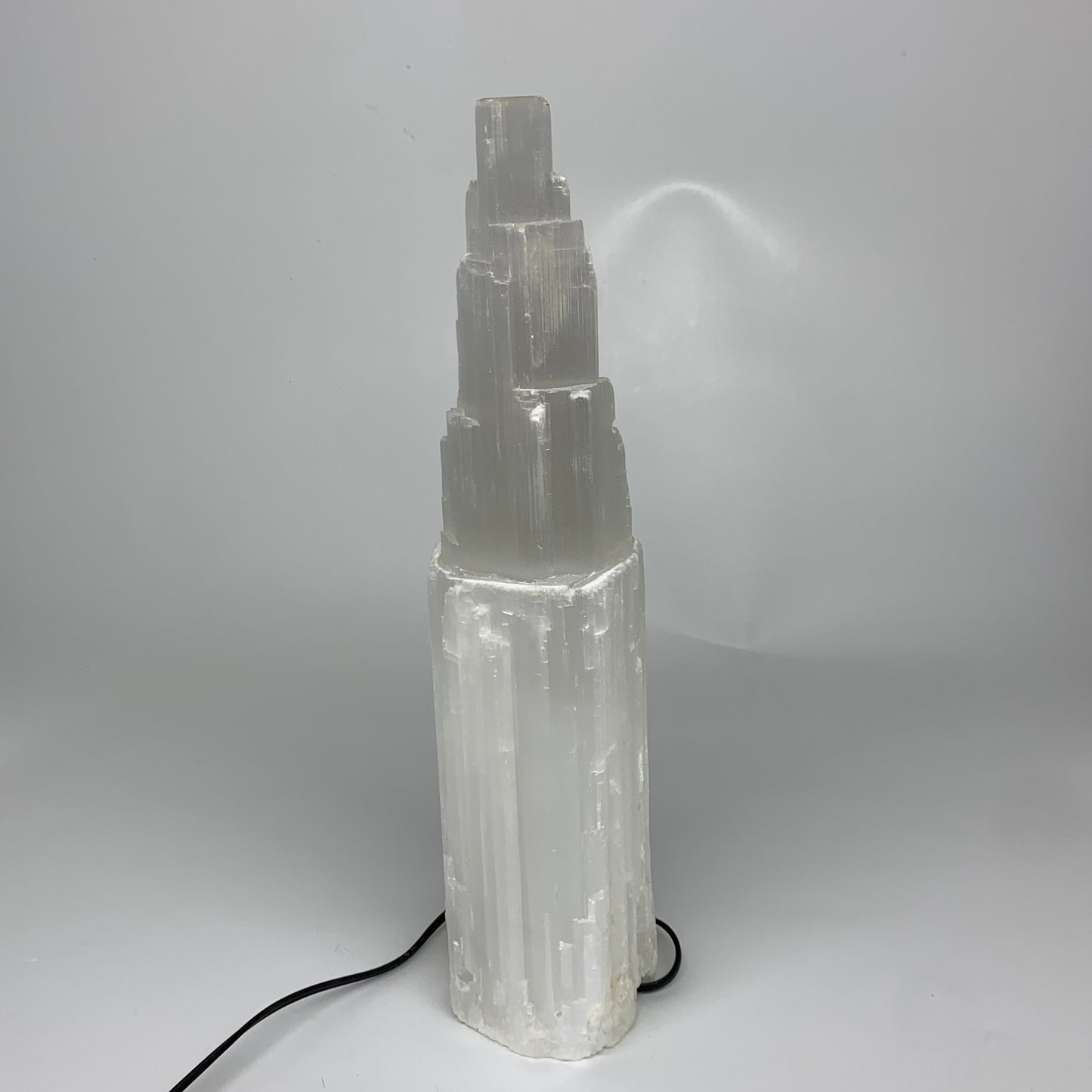 8 lbs, 13.7"x4.8"x3.5" Rough Selenite (Satin Spar) Lamp Tower W/Chord, B35762