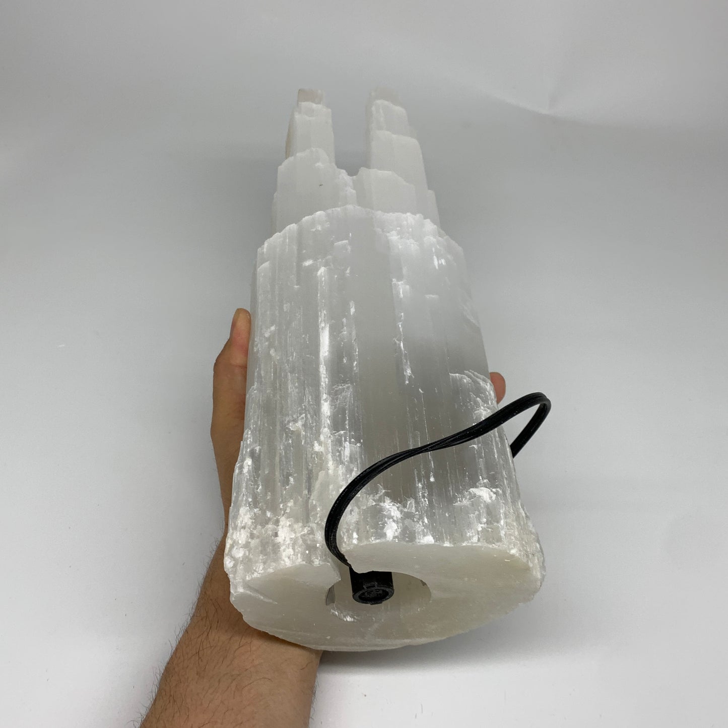 8 lbs, 13.7"x4.8"x3.5" Rough Selenite (Satin Spar) Lamp Tower W/Chord, B35762