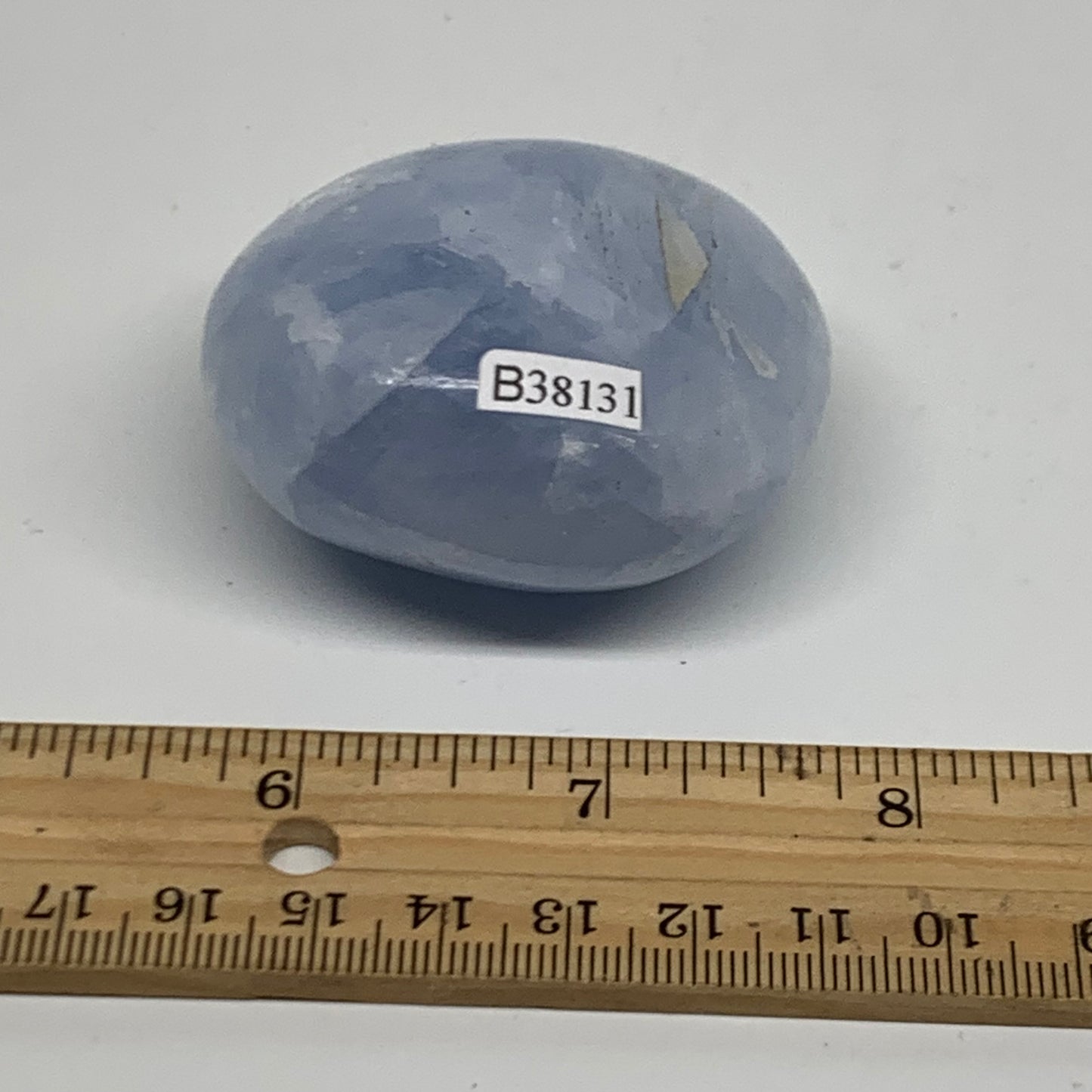 126.6g, 2.2"x2"x1.2" Blue Calcite Palm-Stone Polished Tumbled, B38131