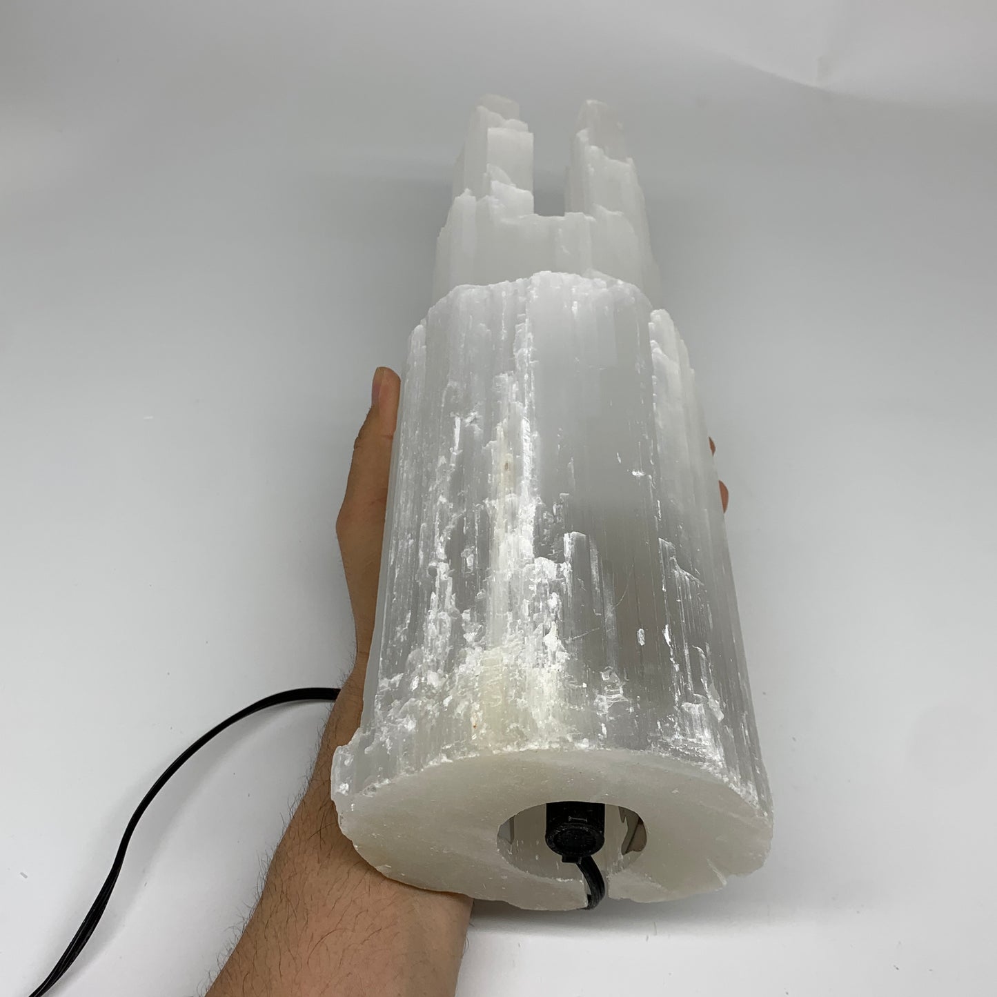 8 lbs, 13.7"x4.8"x3.5" Rough Selenite (Satin Spar) Lamp Tower W/Chord, B35762