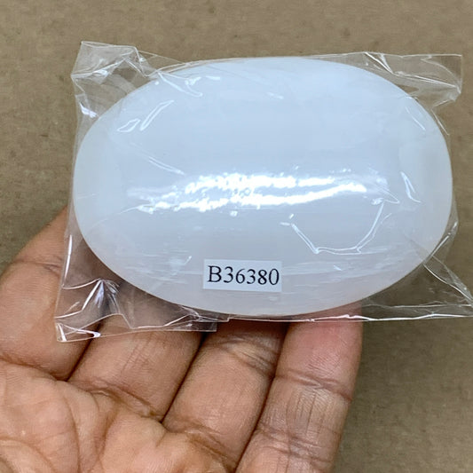 98g, 2.8"x2"x0.9", White Selenite Palmstone Crystal Pillow Reiki, B36380