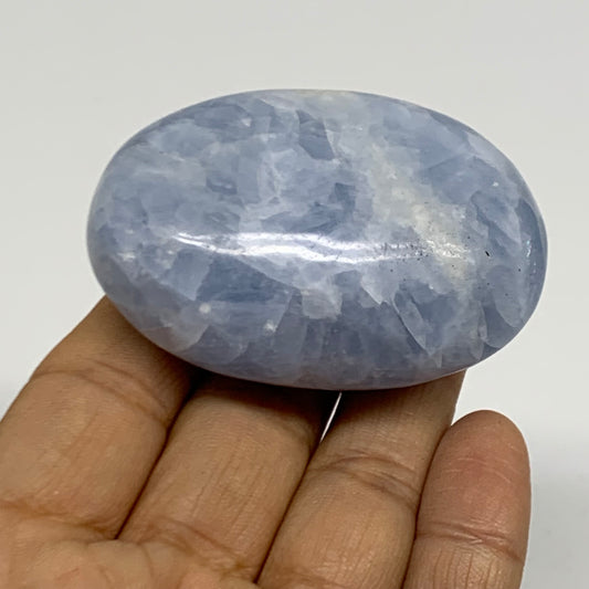 103g, 2.4"x1.7"x1" Blue Calcite Palm-Stone Polished Tumbled, B38132