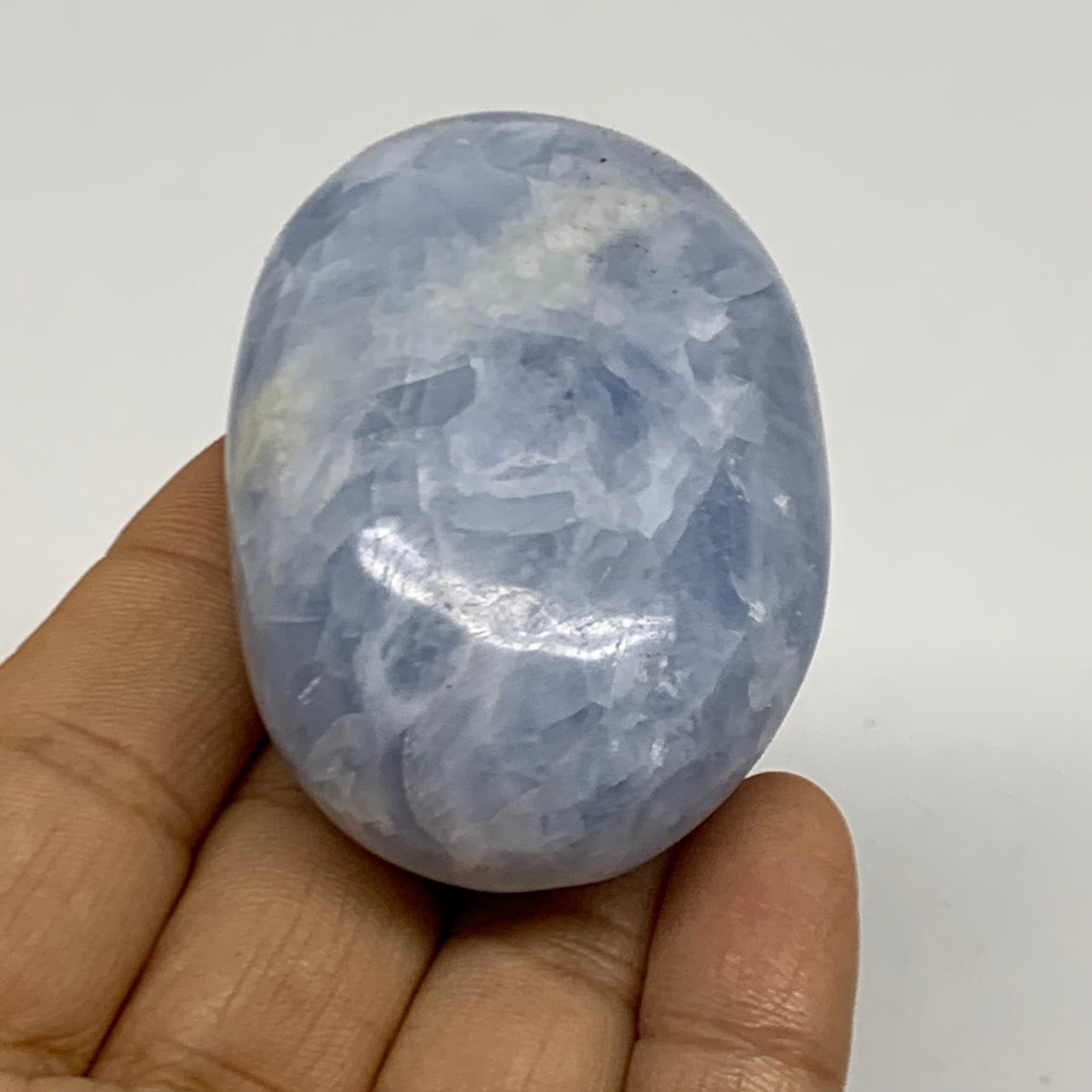 103g, 2.4"x1.7"x1" Blue Calcite Palm-Stone Polished Tumbled, B38132
