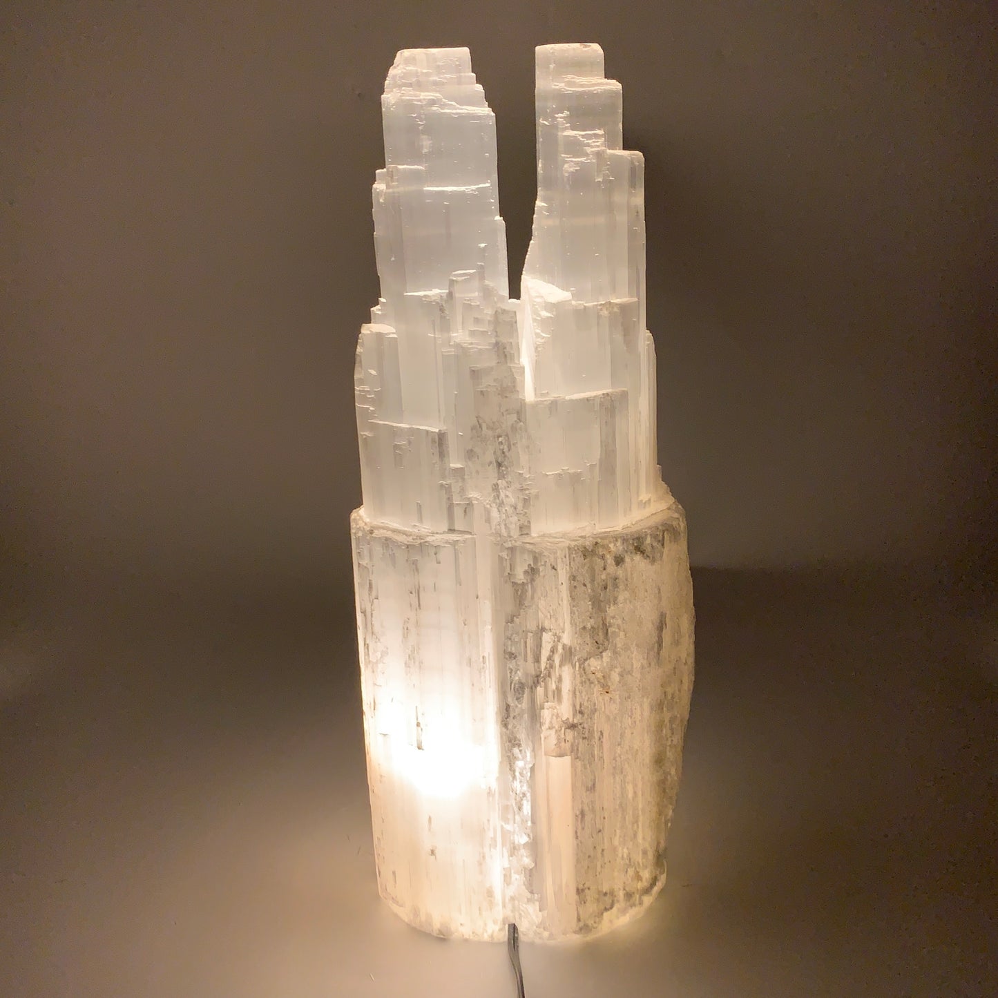 10.8 lbs, 13.7"x4.8"x3.4" Rough Selenite (Satin Spar) Lamp Tower W/Chord, B35763