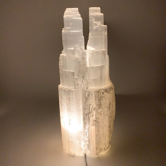 10.8 lbs, 13.7"x4.8"x3.4" Rough Selenite (Satin Spar) Lamp Tower W/Chord, B35763