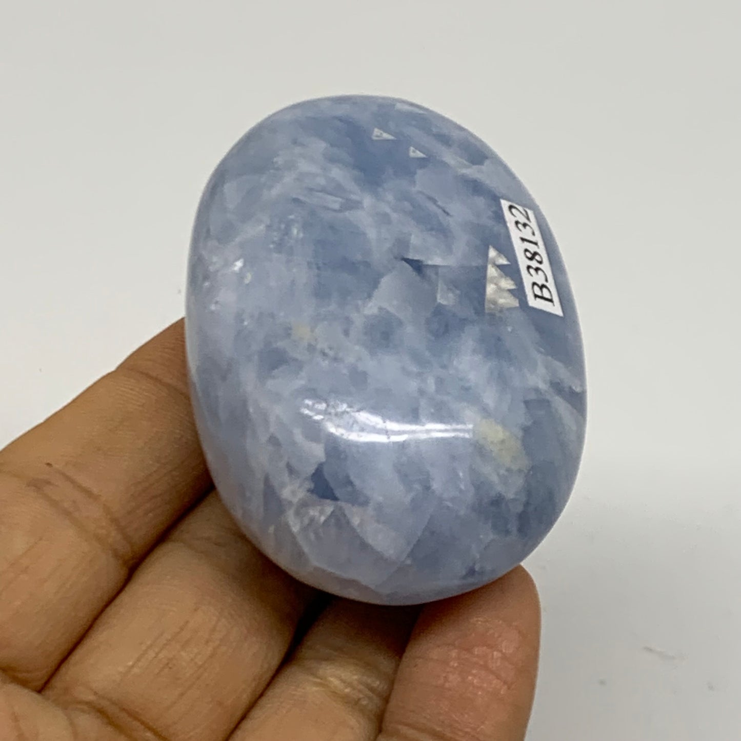 103g, 2.4"x1.7"x1" Blue Calcite Palm-Stone Polished Tumbled, B38132
