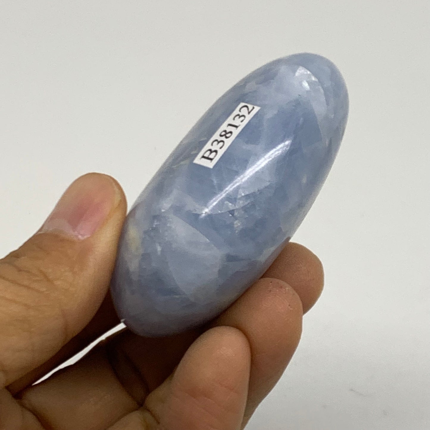 103g, 2.4"x1.7"x1" Blue Calcite Palm-Stone Polished Tumbled, B38132