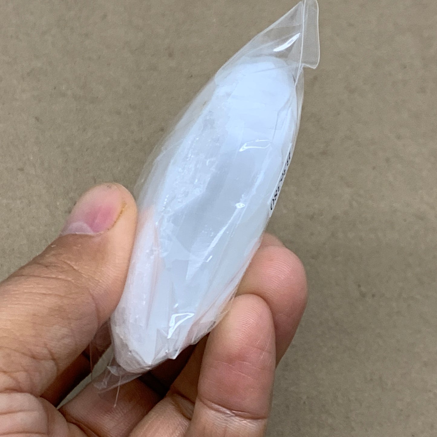 98g, 2.8"x2"x0.9", White Selenite Palmstone Crystal Pillow Reiki, B36380