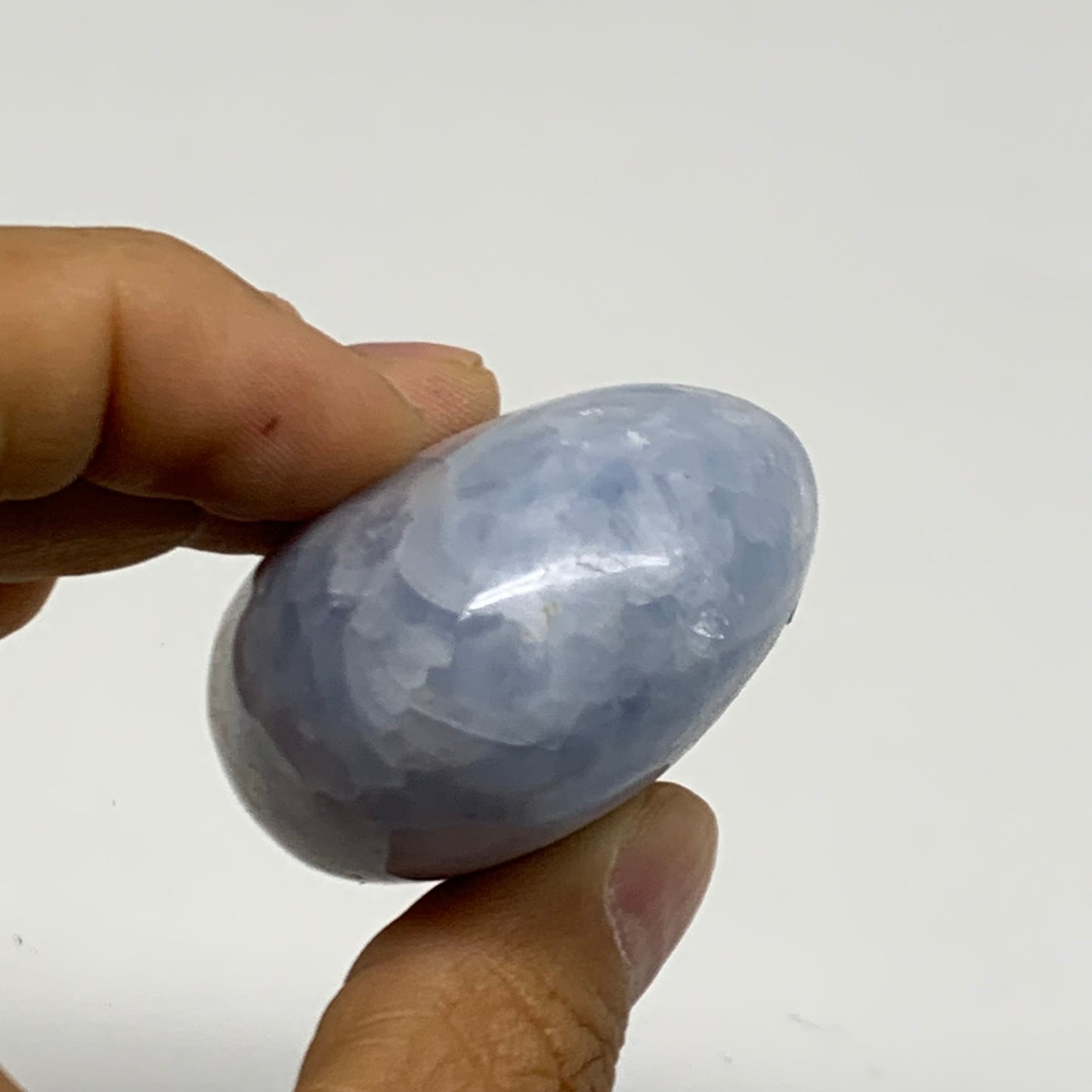 103g, 2.4"x1.7"x1" Blue Calcite Palm-Stone Polished Tumbled, B38132