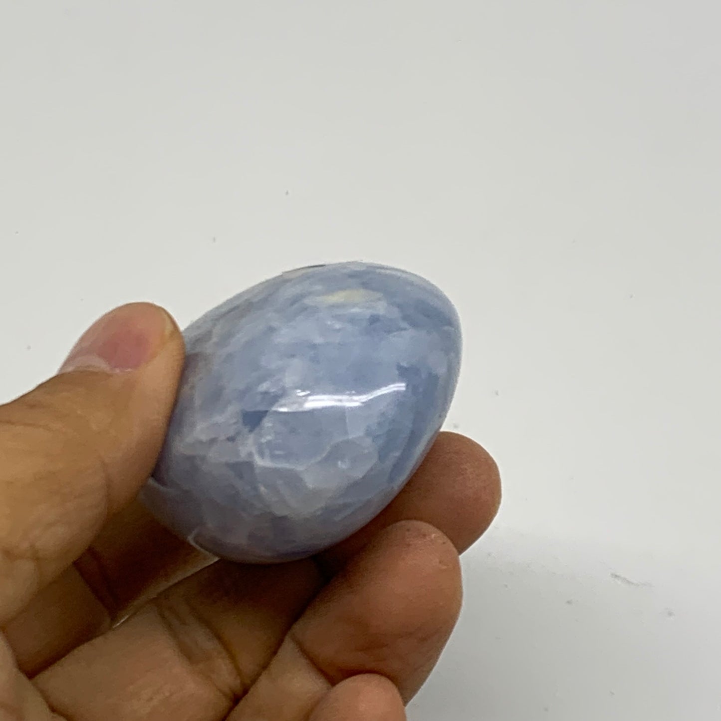 103g, 2.4"x1.7"x1" Blue Calcite Palm-Stone Polished Tumbled, B38132