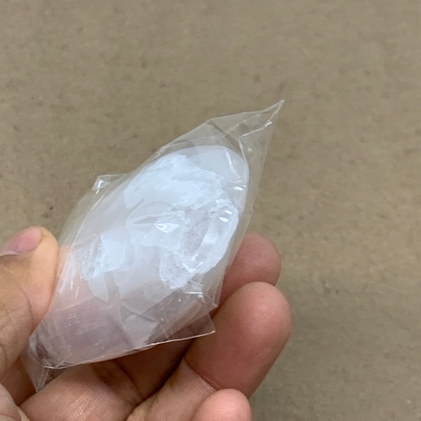 98g, 2.8"x2"x0.9", White Selenite Palmstone Crystal Pillow Reiki, B36380